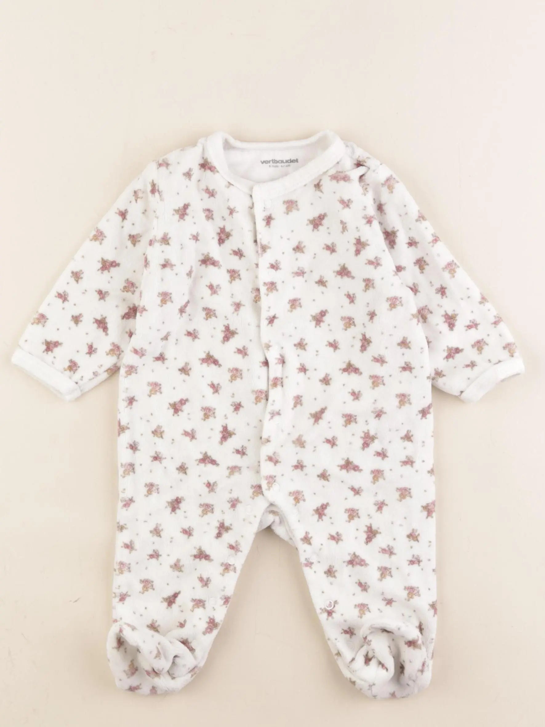 Vertbaudet - pyjama velours blanc, rose - 6 mois