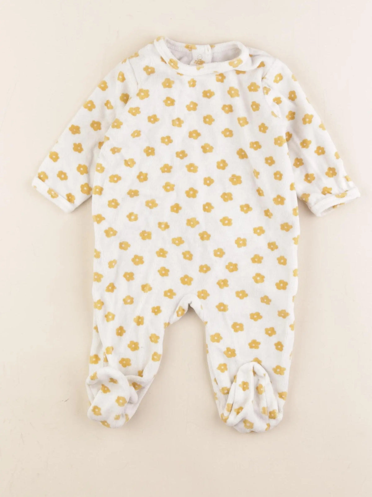 Vertbaudet - pyjama velours blanc, jaune - 6 mois