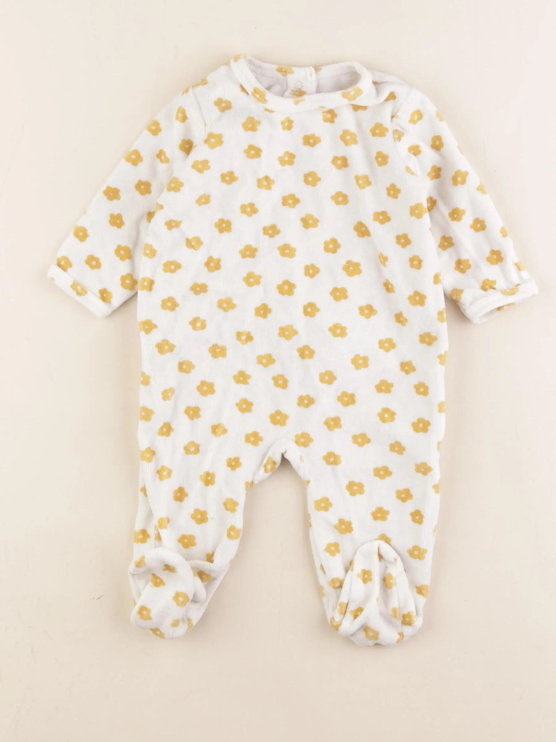 Vertbaudet - pyjama velours blanc, jaune - 6 mois