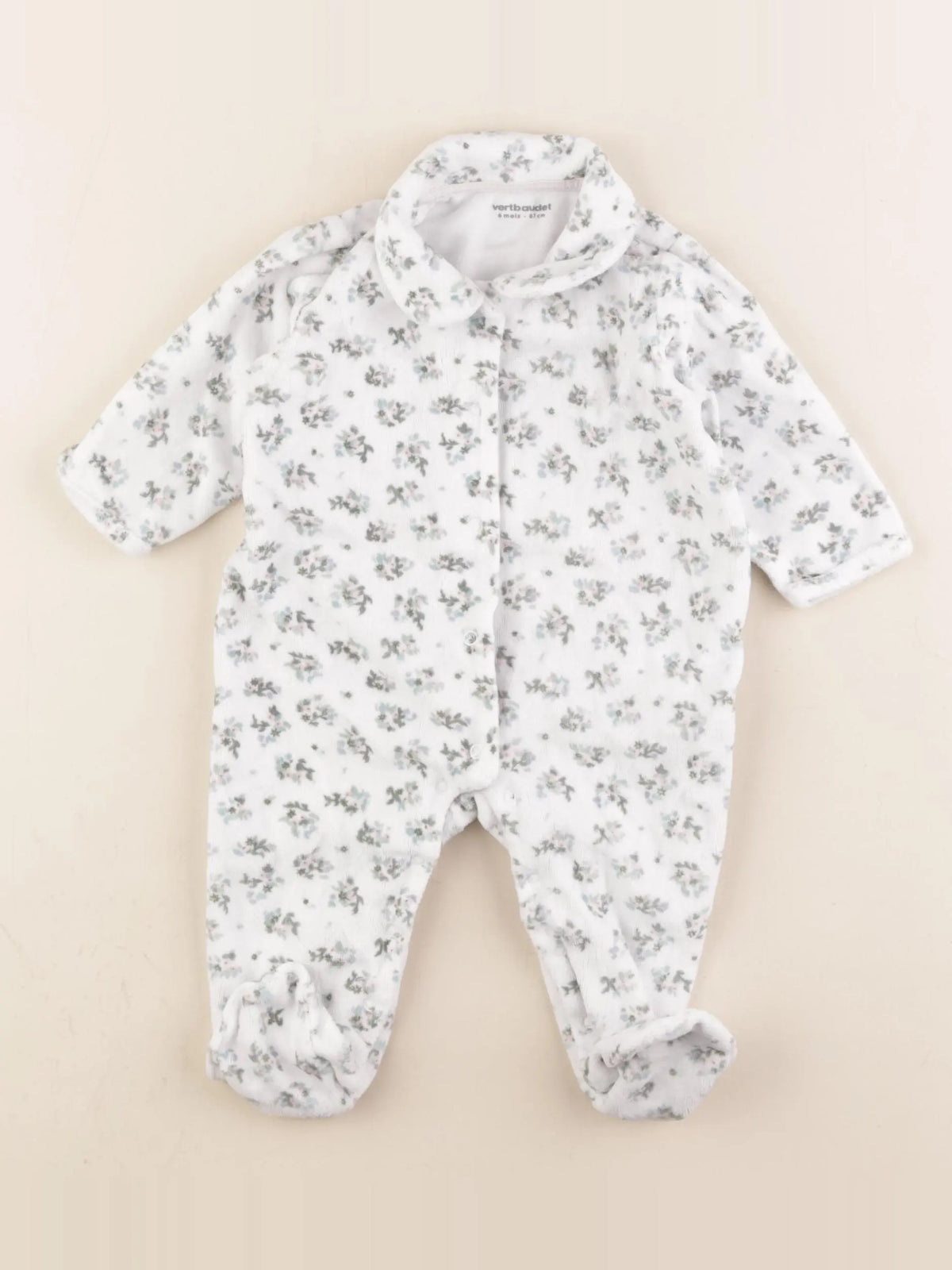 Vertbaudet - pyjama velours blanc, bleu - 6 mois