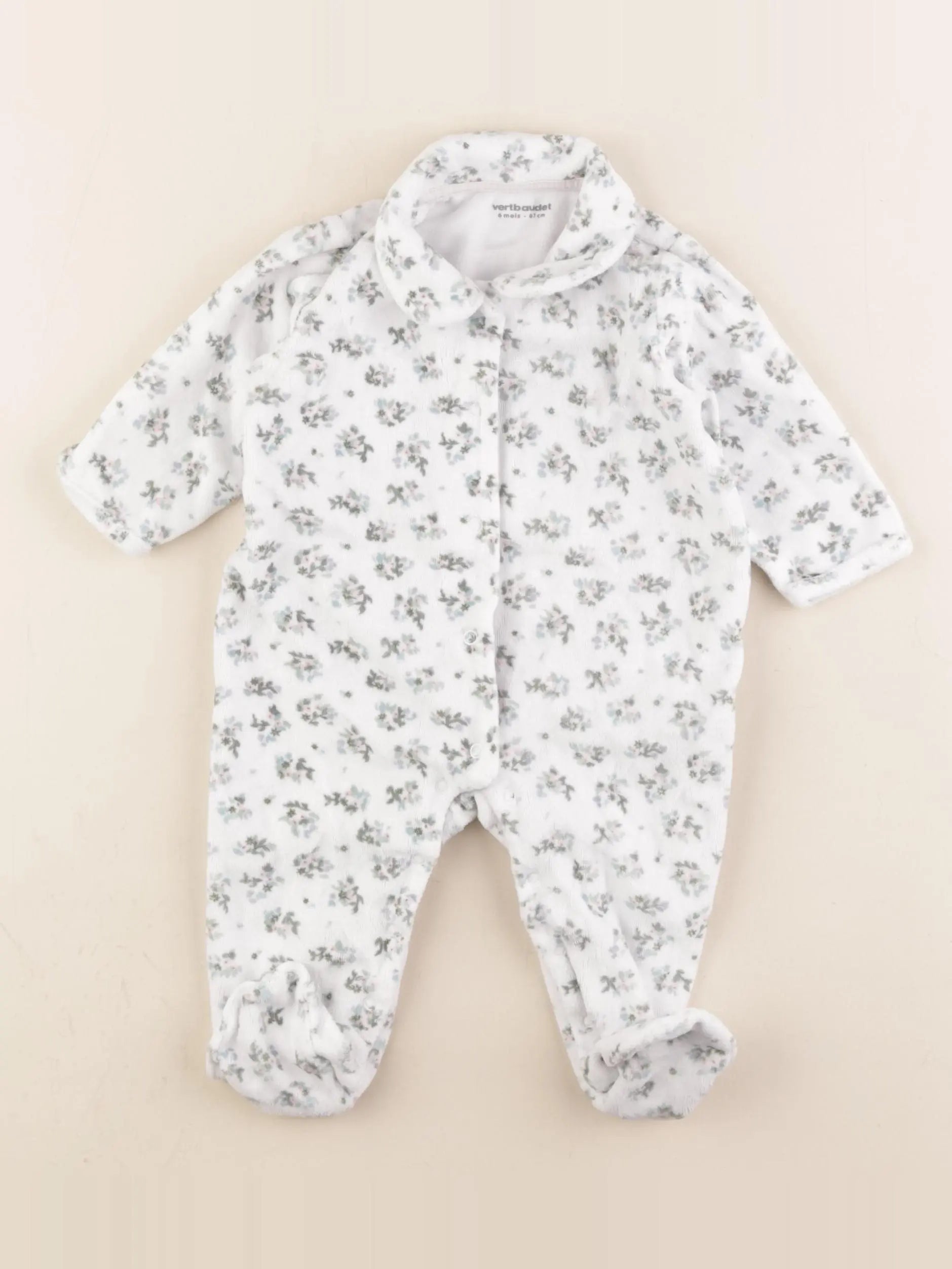 Vertbaudet - pyjama velours blanc, bleu - 6 mois