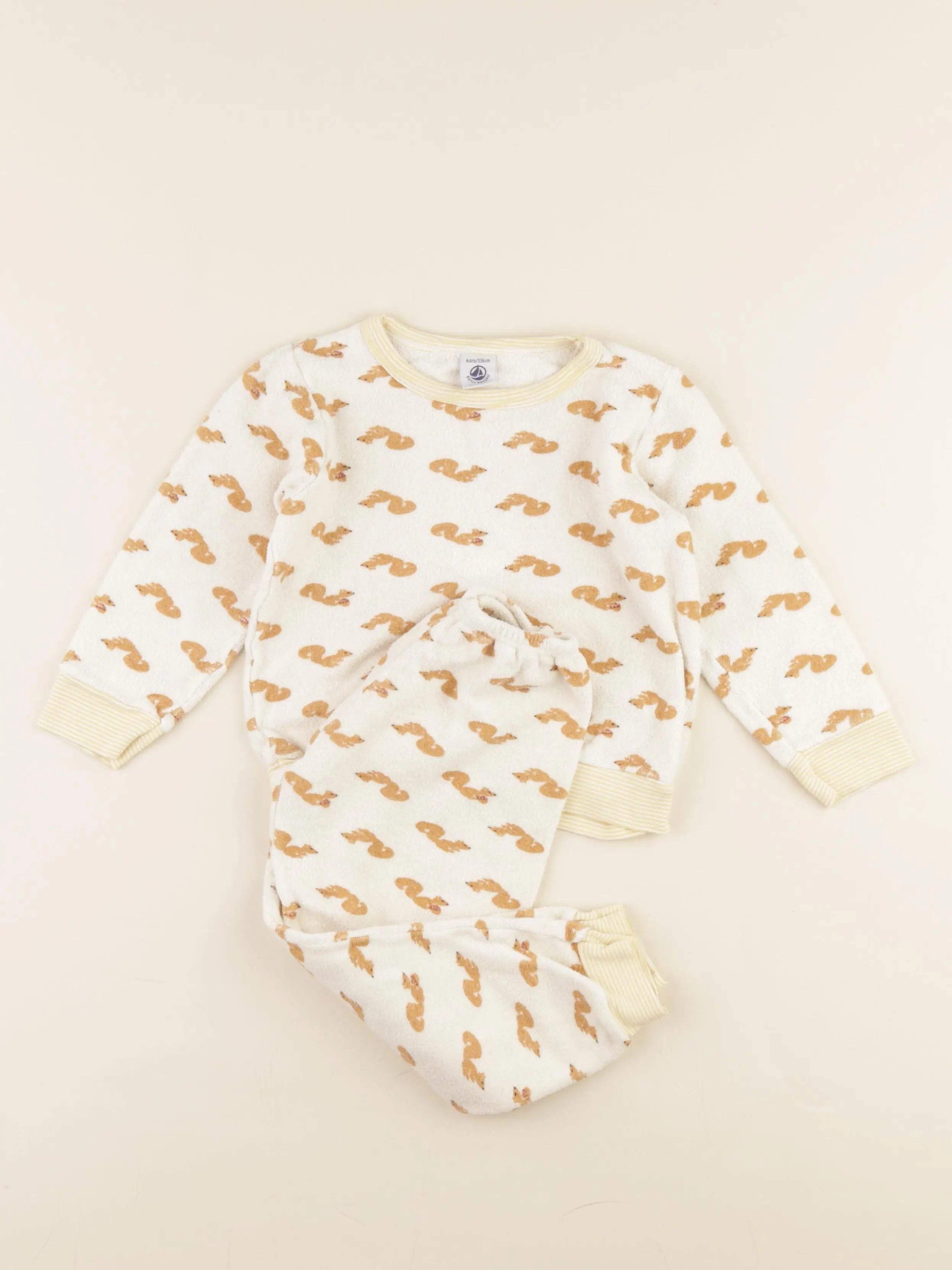 Petit Bateau - pyjama coton beige, marron - 6 ans