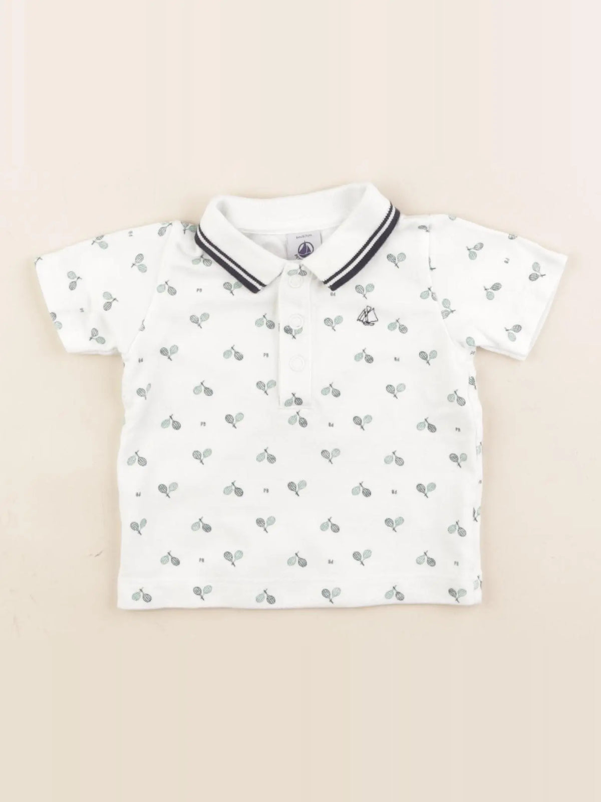Petit Bateau - polo blanc, vert - 6 mois