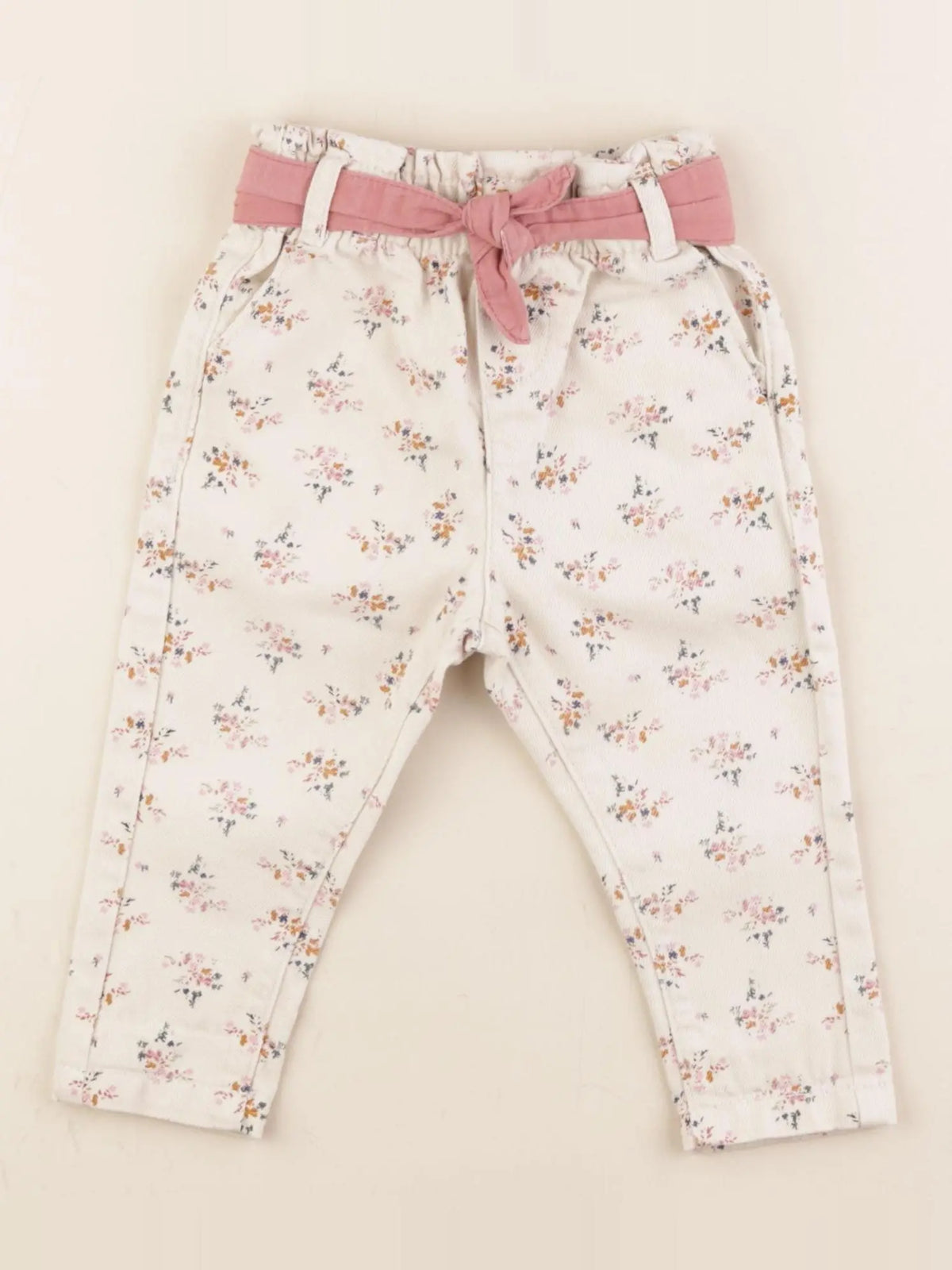 Vertbaudet - jean blanc, rose - 6 mois