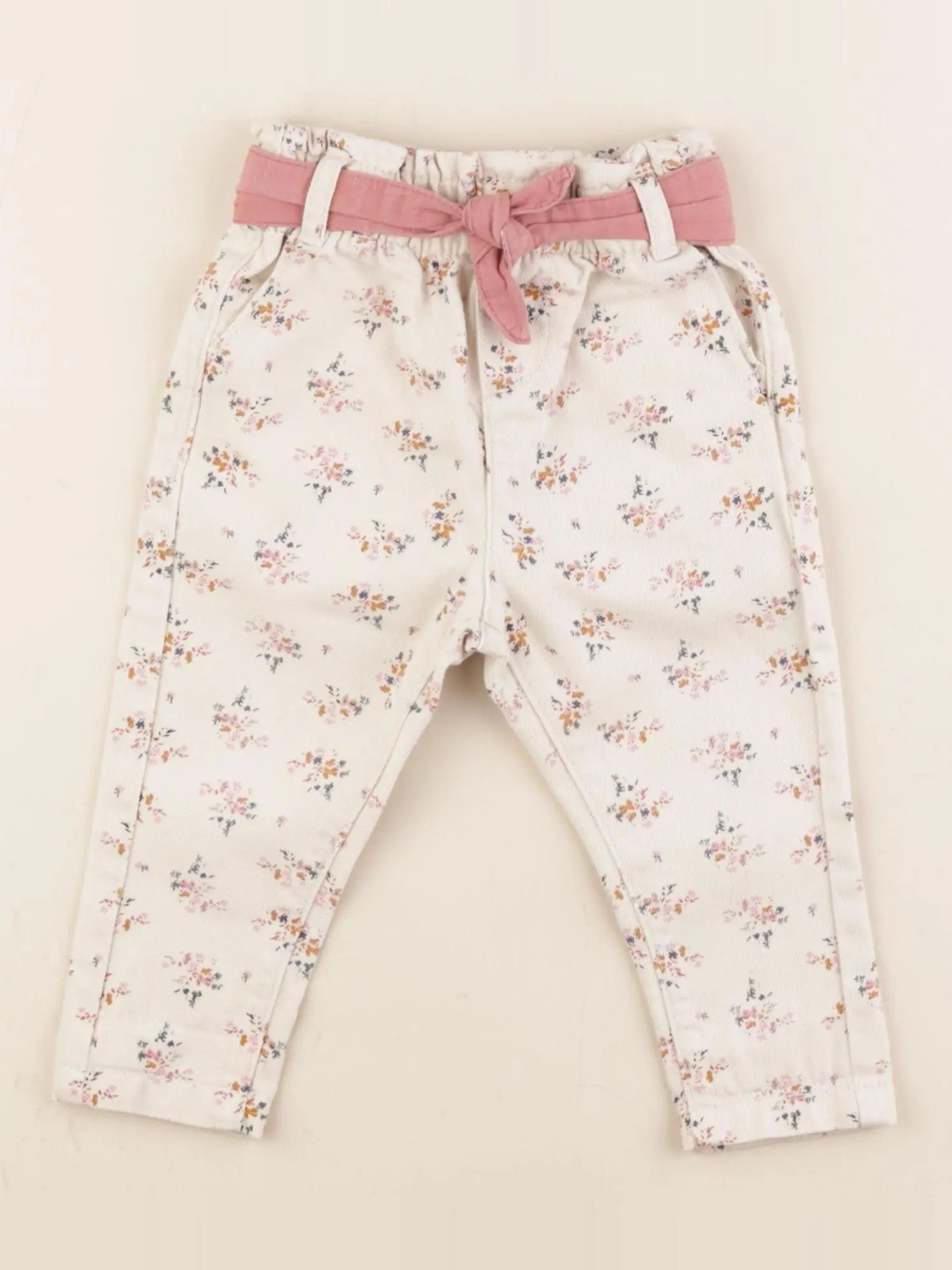 Vertbaudet - jean blanc, rose - 6 mois