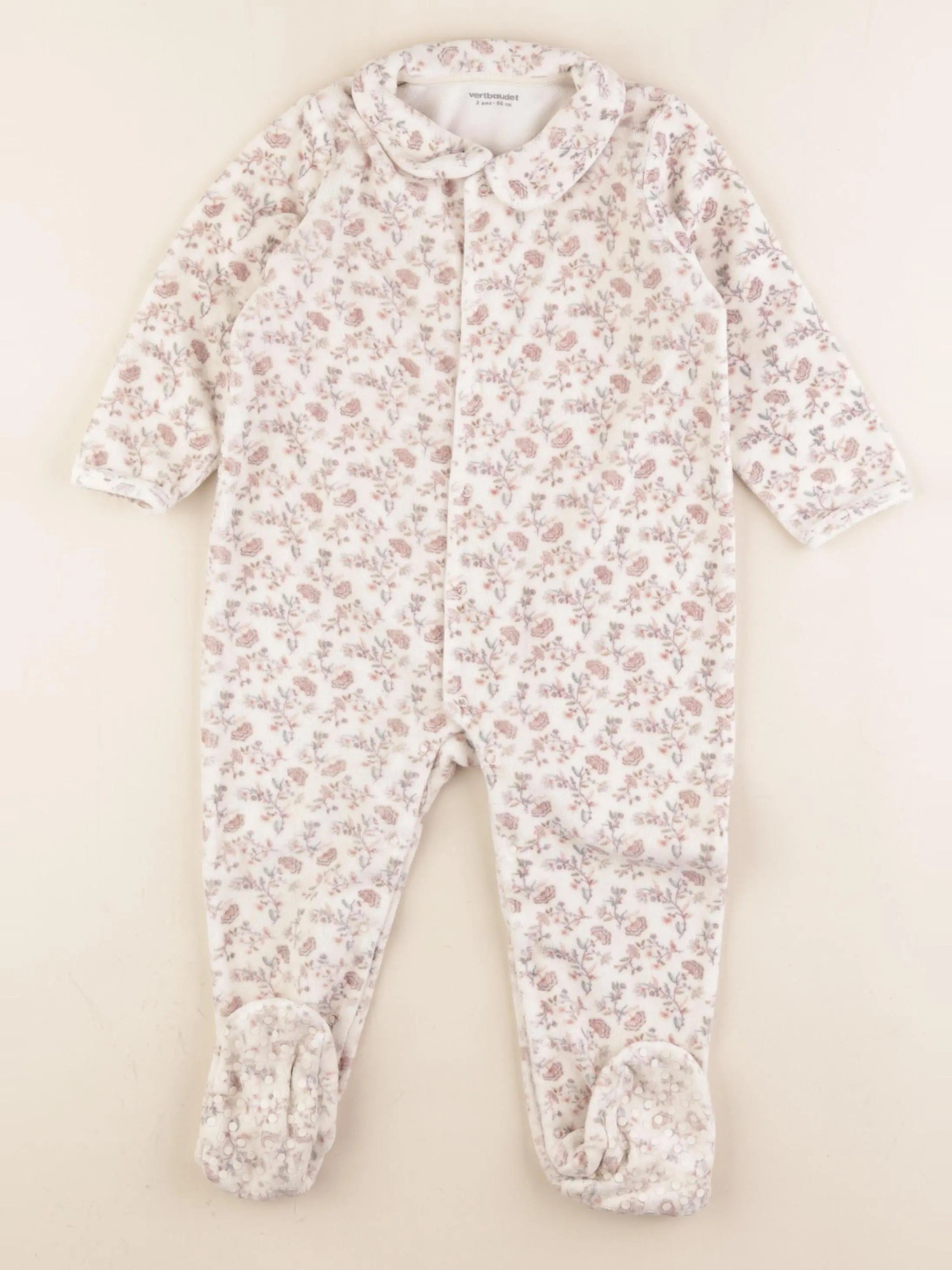 Vertbaudet - pyjama velours rose, blanc - 2 ans