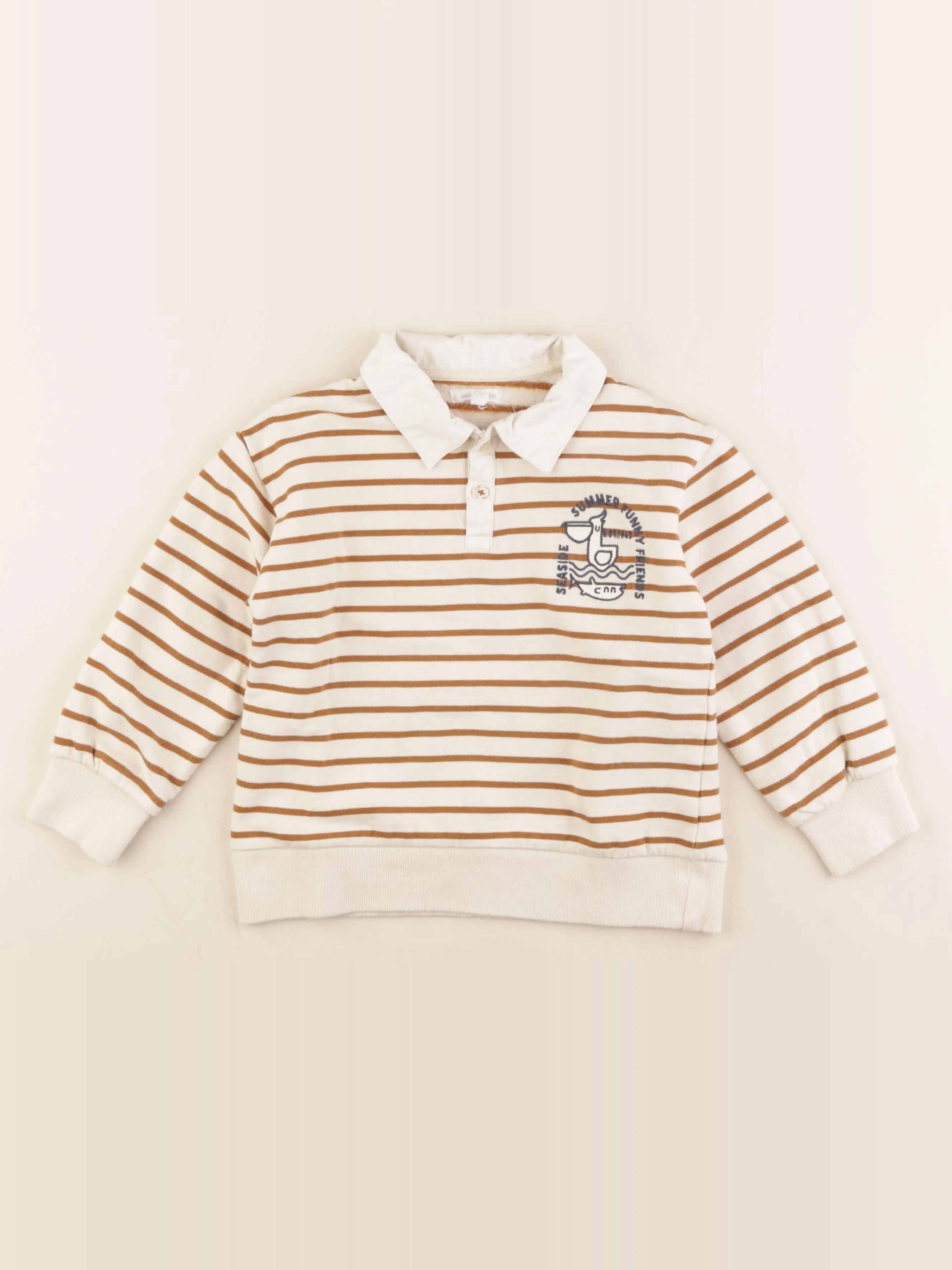 Vertbaudet - sweat beige, marron - 6 ans