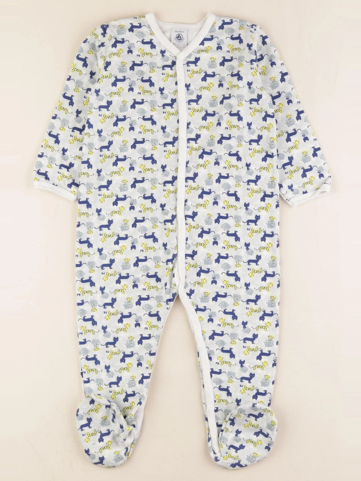 Petit Bateau - pyjama coton bleu, jaune - 24 mois