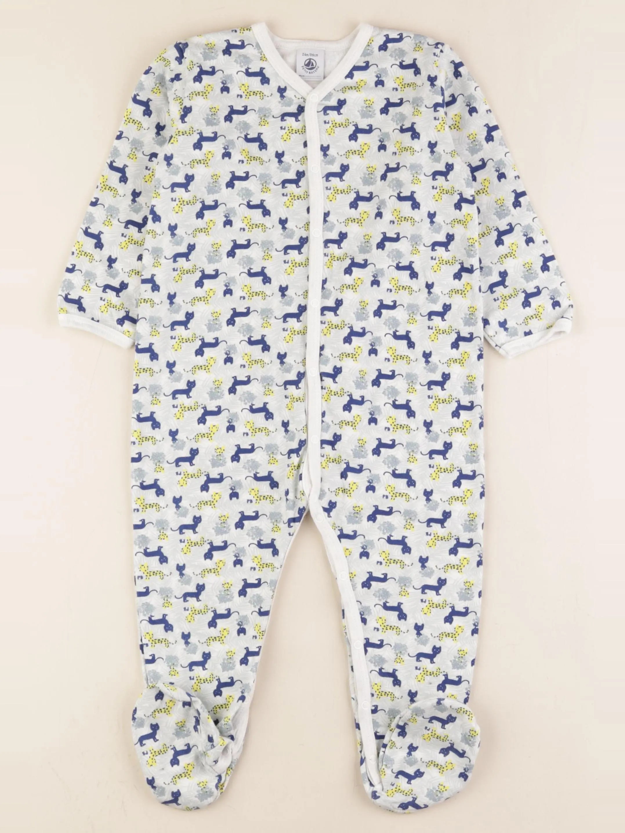 Petit Bateau - pyjama coton bleu, jaune - 24 mois