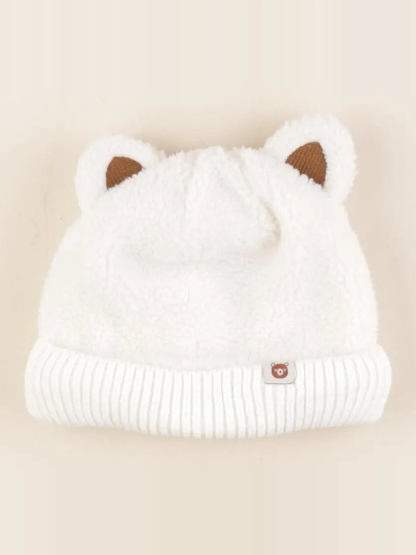 Vertbaudet - bonnet blanc, marron - 3/6 mois