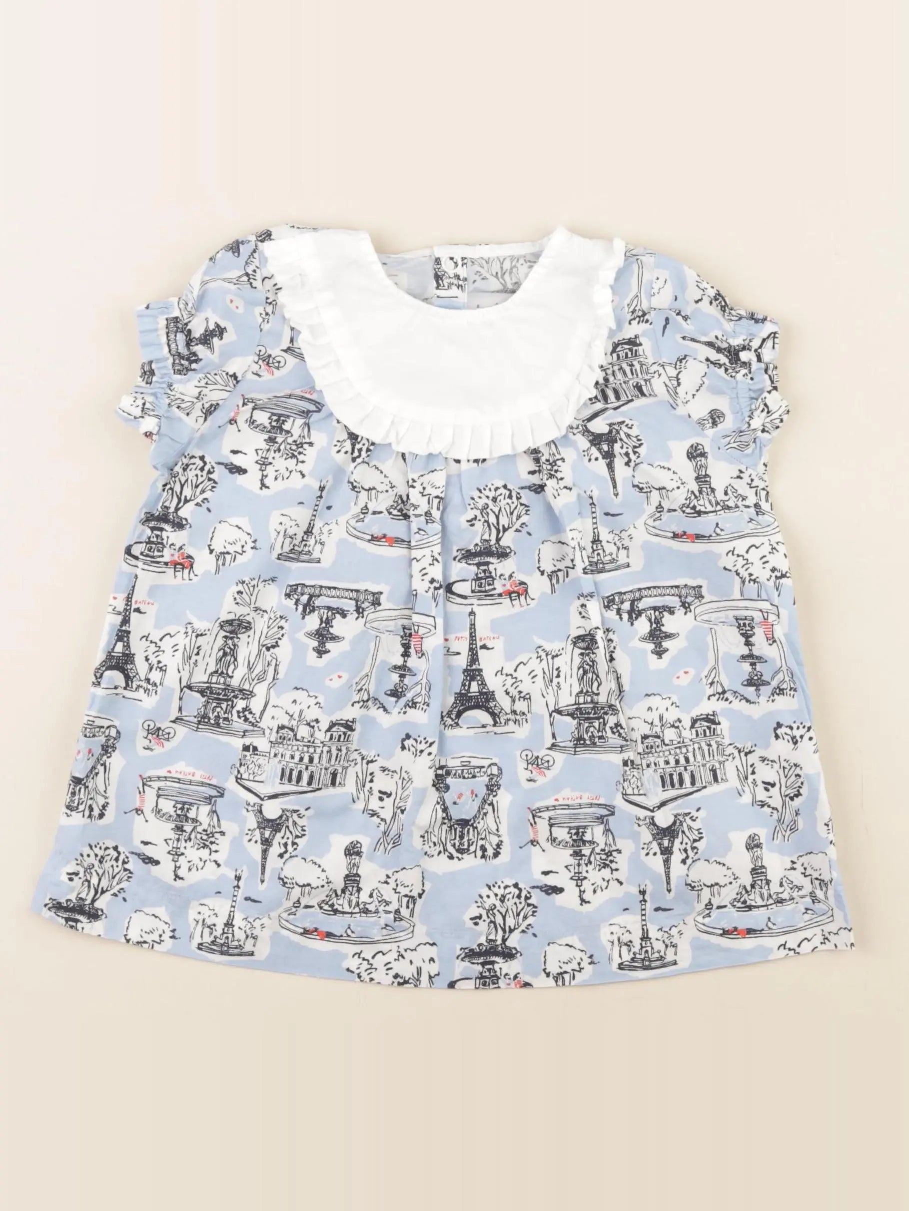 Petit Bateau - robe blanc, bleu - 6 mois
