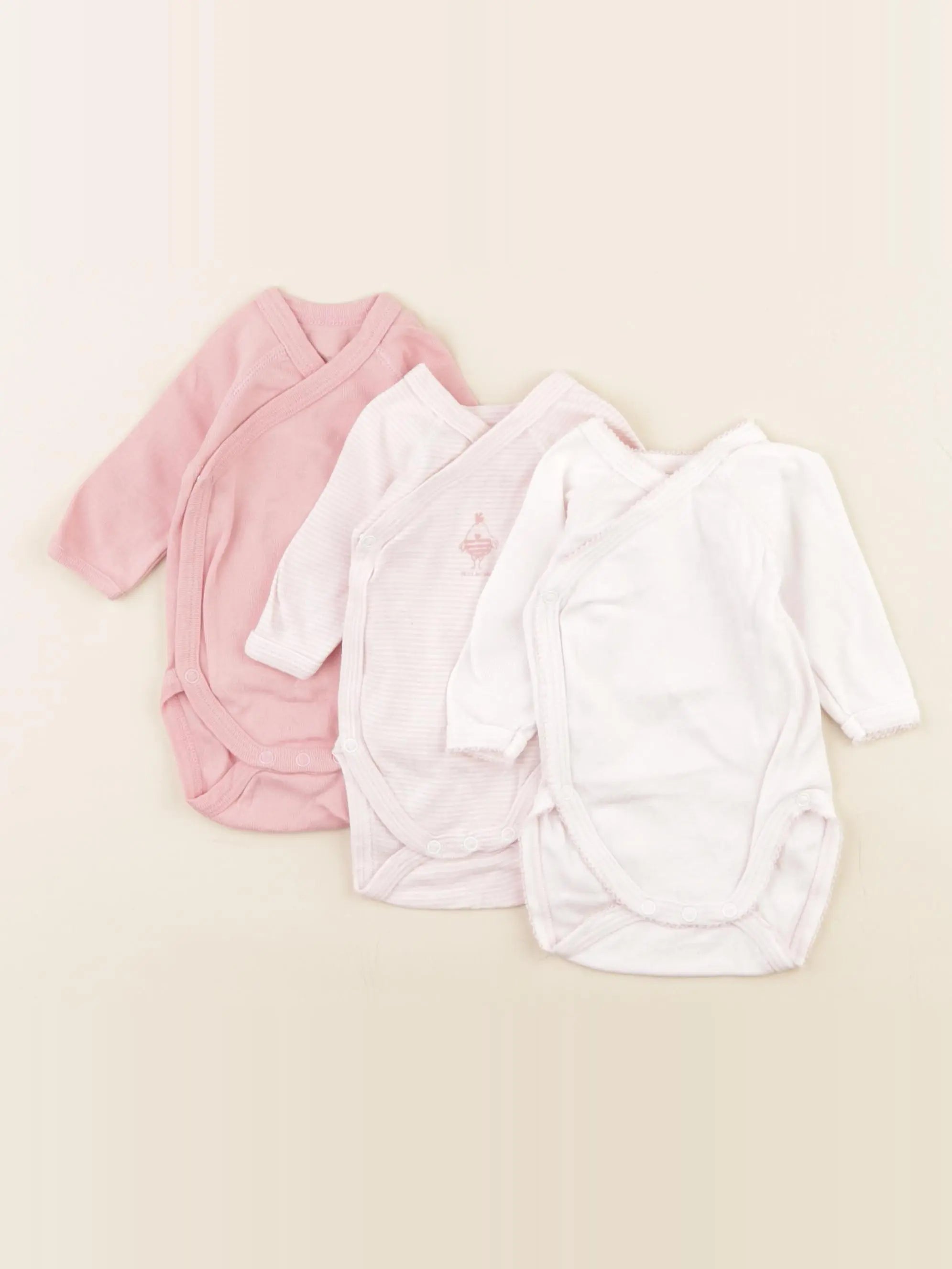 Petit Bateau - lot de 3 bodies en coton rose - 3 mois