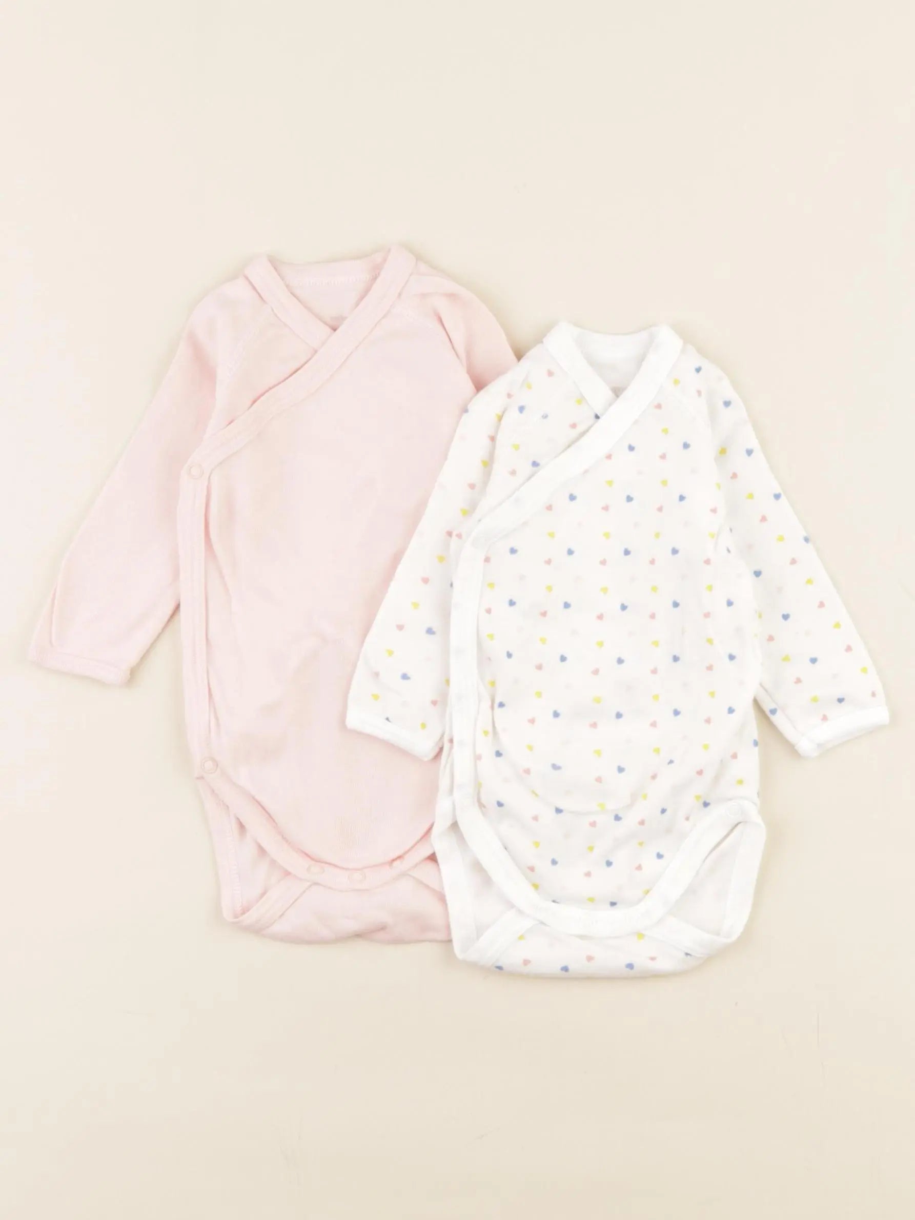 Petit Bateau - lot de 2 bodies en coton blanc, rose - 3 mois