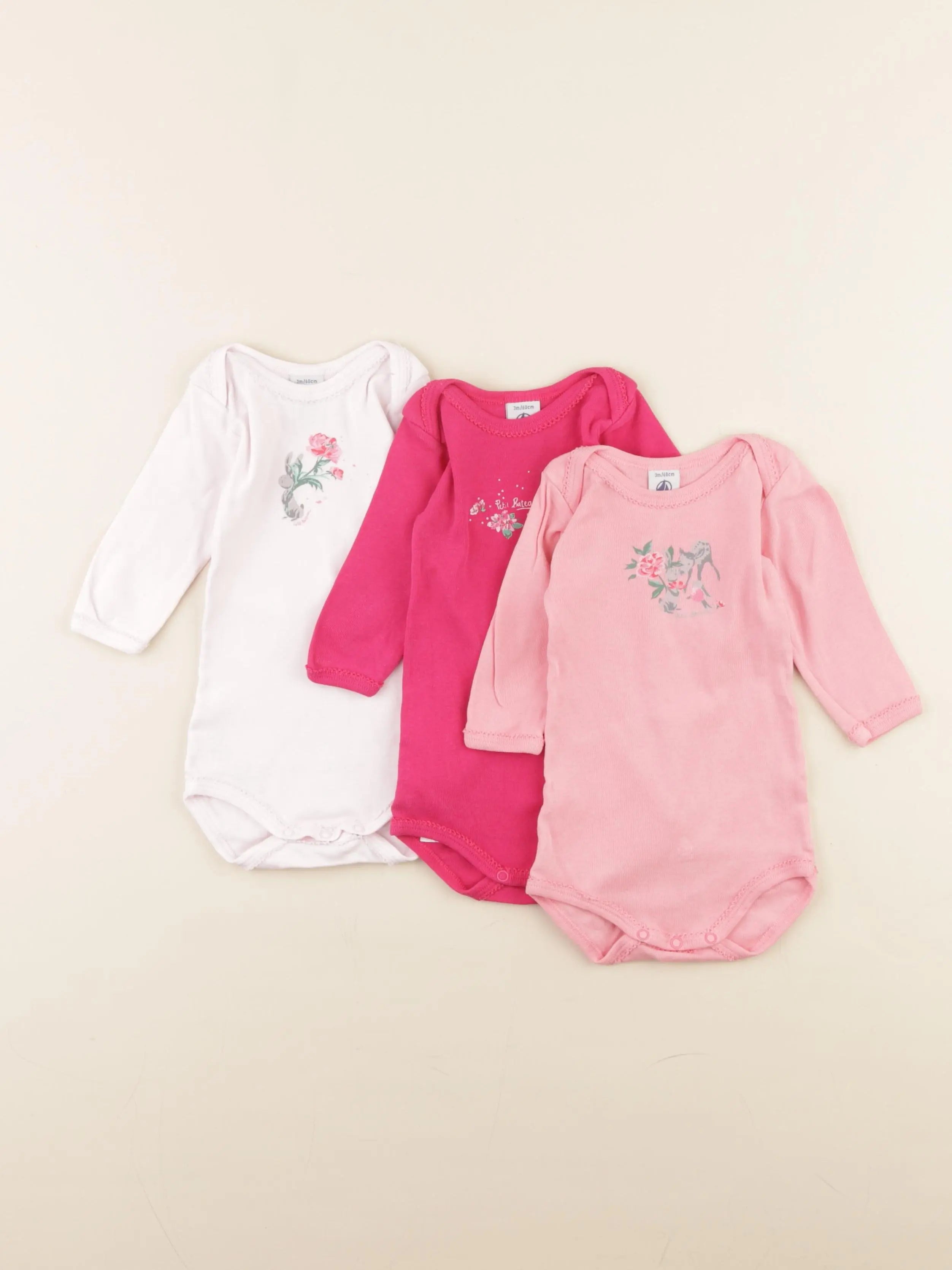 Petit Bateau - lot de 3 bodies en coton rose - 3 mois