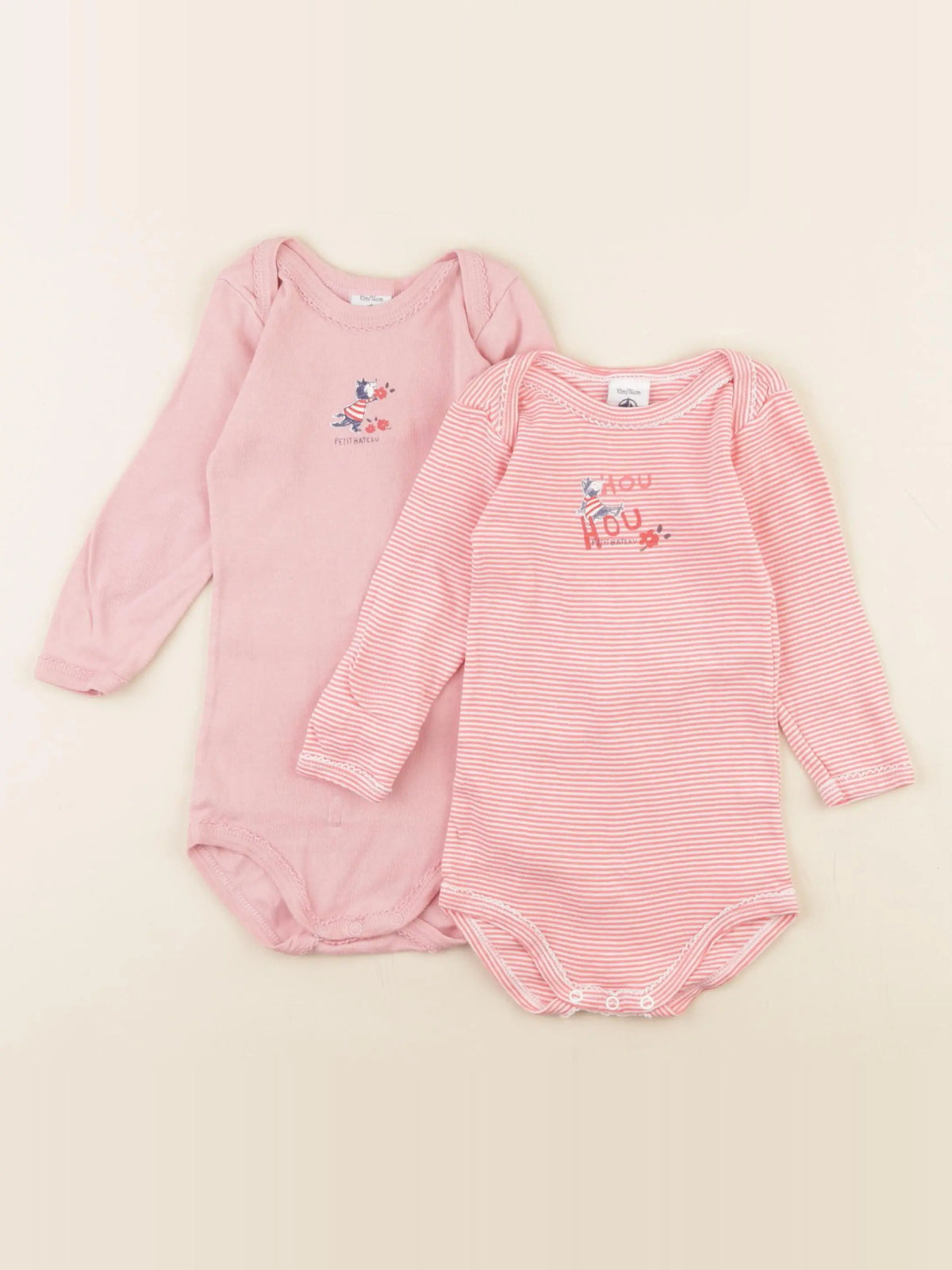 Petit Bateau - lot de 2 bodies en coton rose - 12 mois
