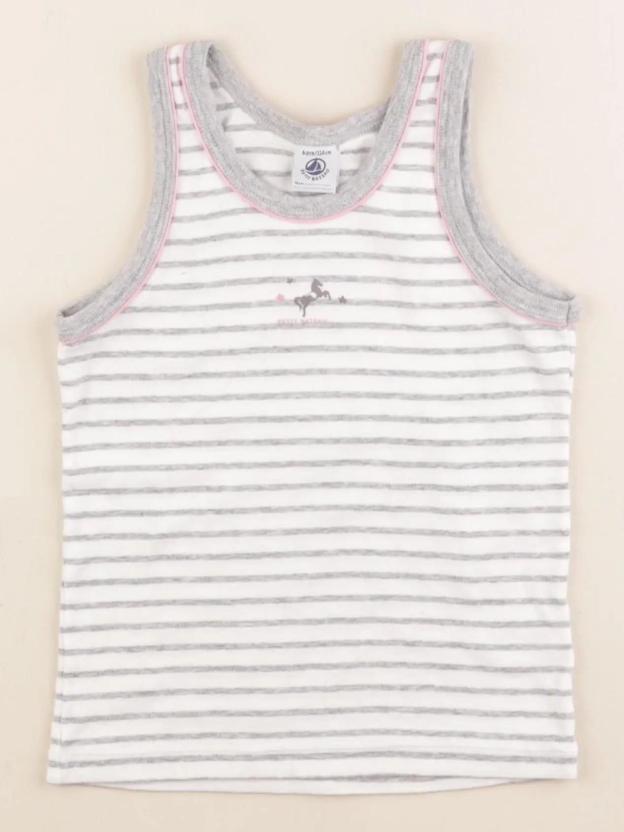 Petit Bateau - maillot de corps blanc, gris - 6 ans