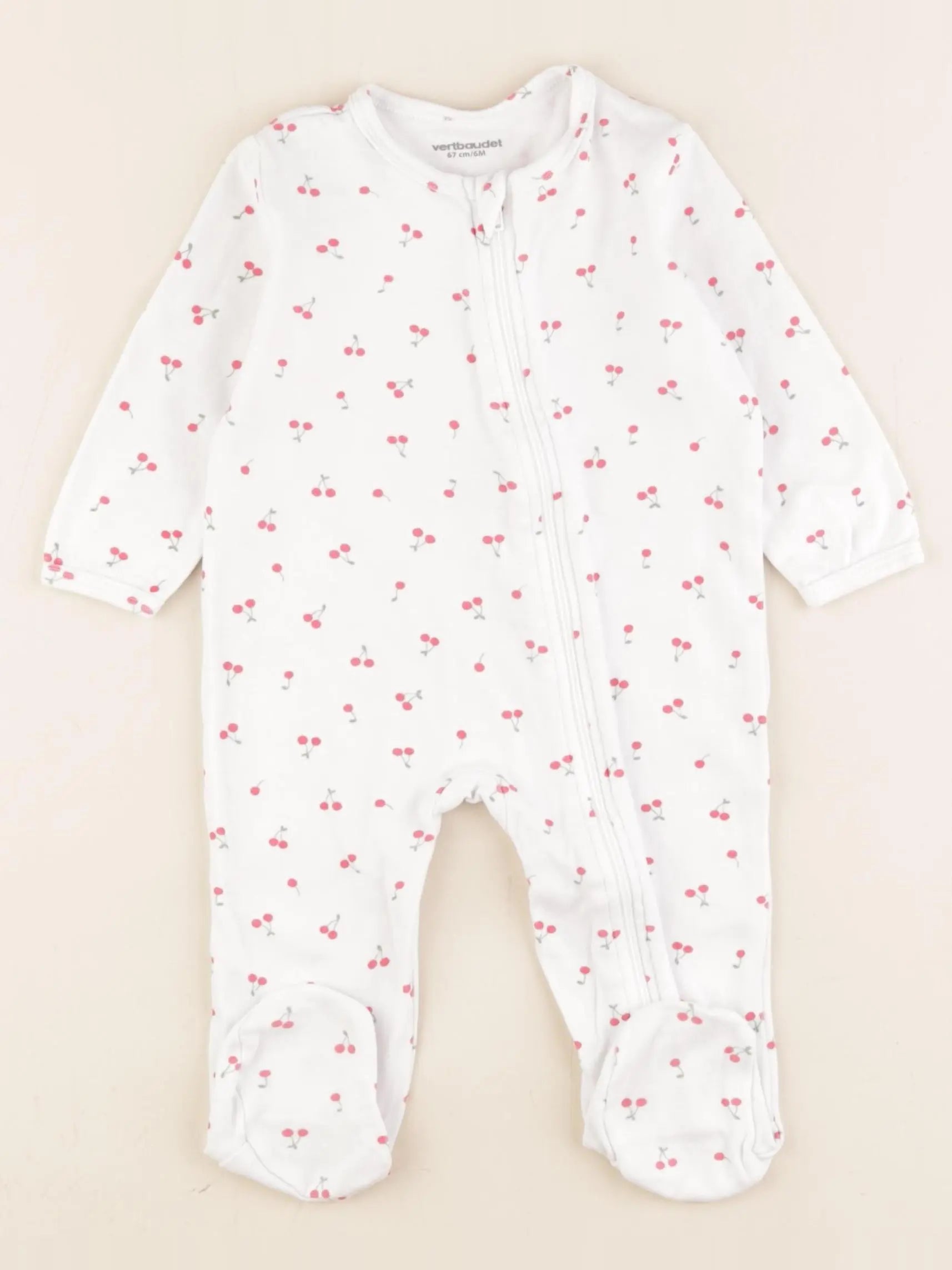 Vertbaudet - pyjama coton rose, blanc - 6 mois