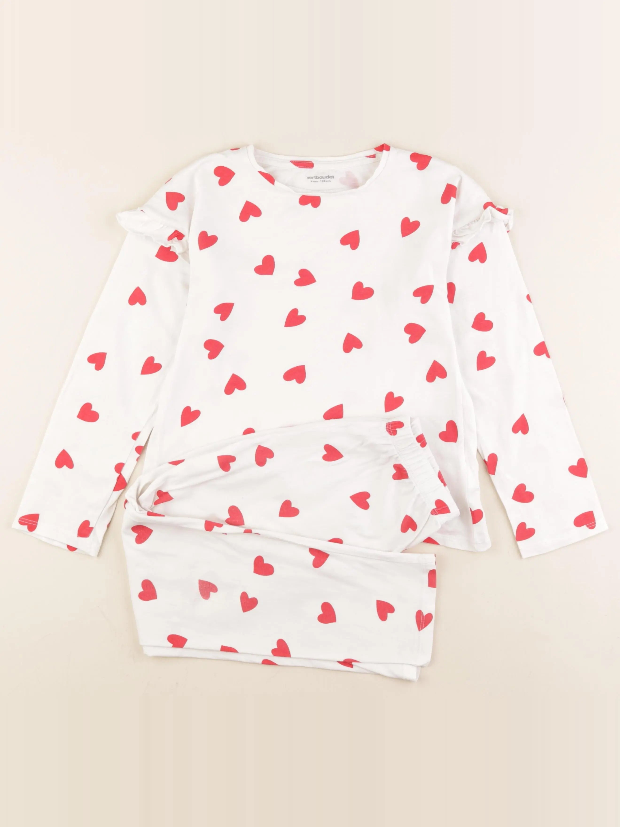 Vertbaudet - pyjama coton blanc, rouge - 8 ans