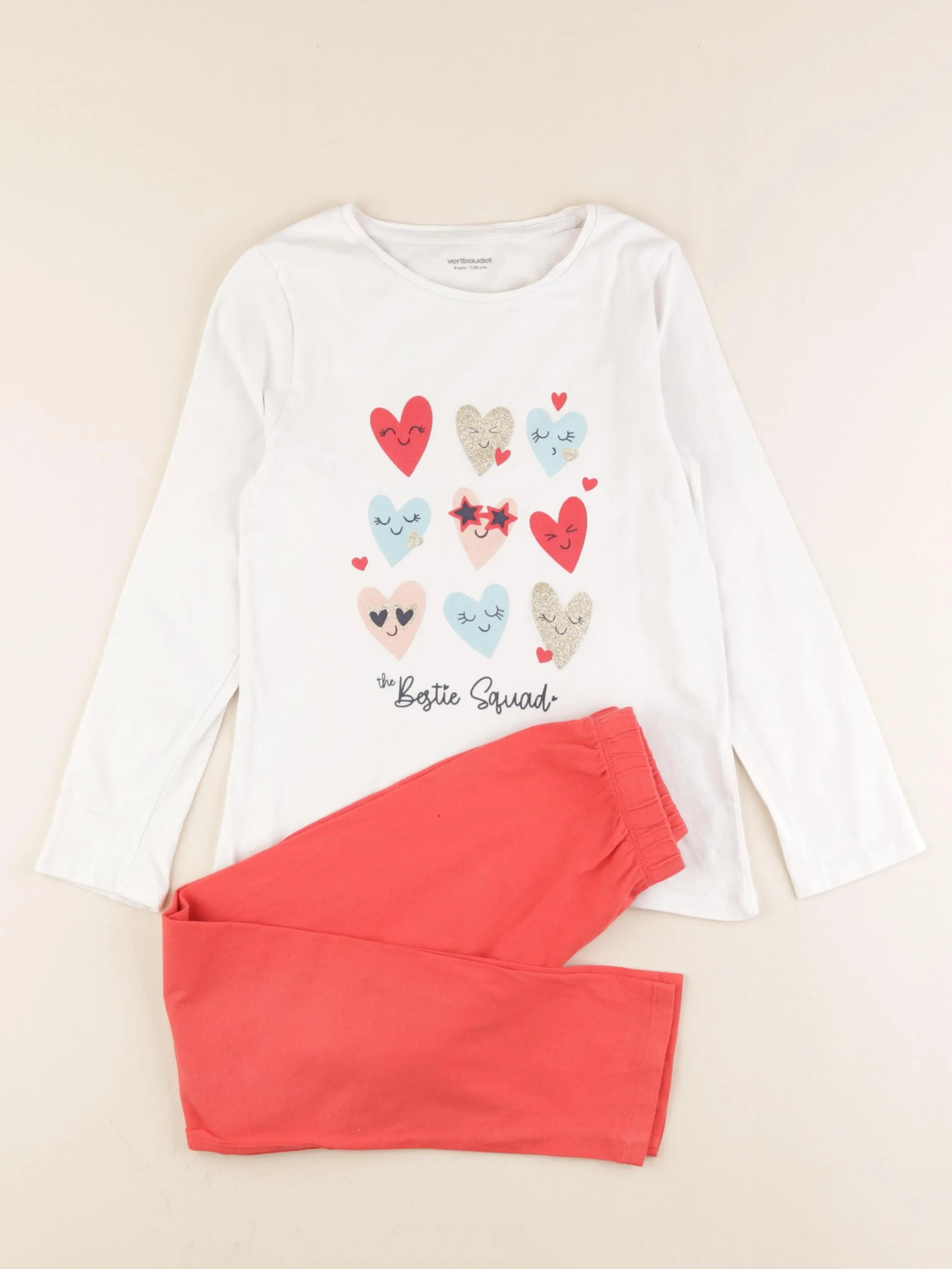 Vertbaudet - pyjama coton blanc, rouge - 8 ans