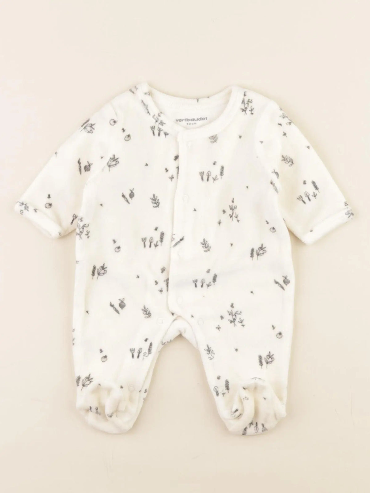 Vertbaudet - pyjama velours blanc, gris - 0 mois