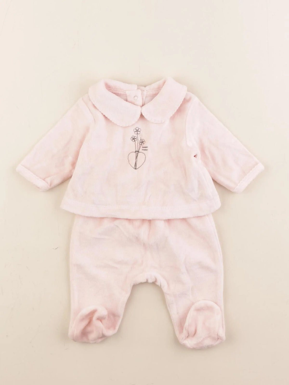 Vertbaudet - pyjama velours rose - 0 mois