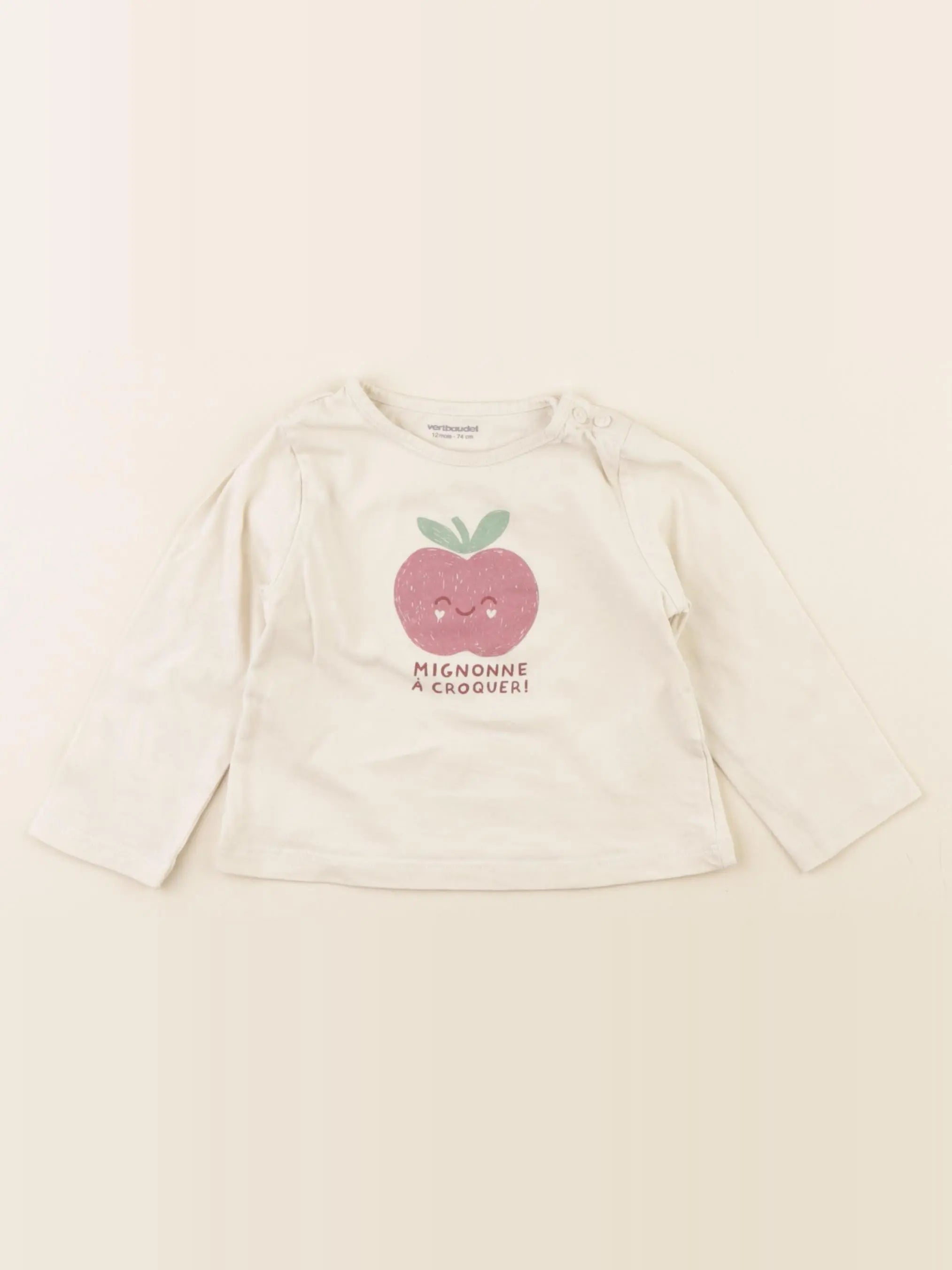 Vertbaudet - tee-shirt beige - 12 mois