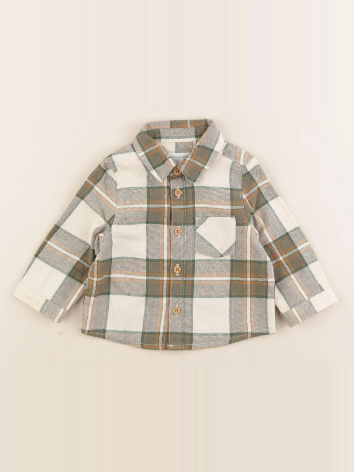 Vertbaudet - chemise beige, vert - 6 mois