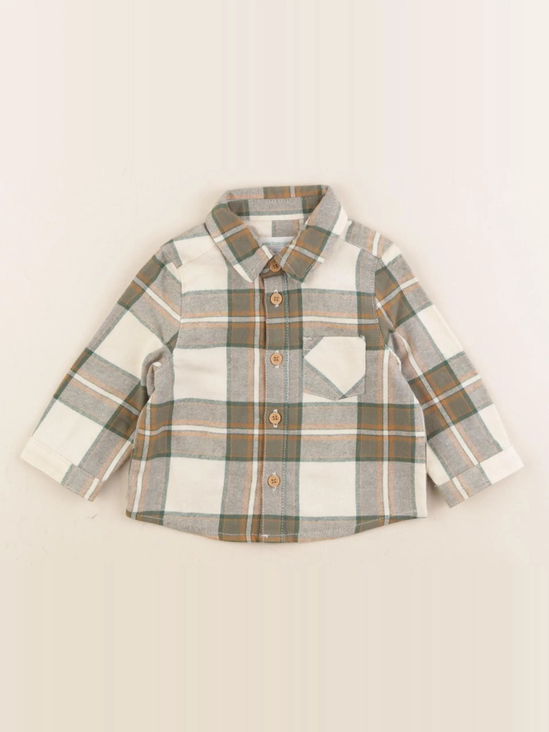 Vertbaudet - chemise beige, vert - 6 mois