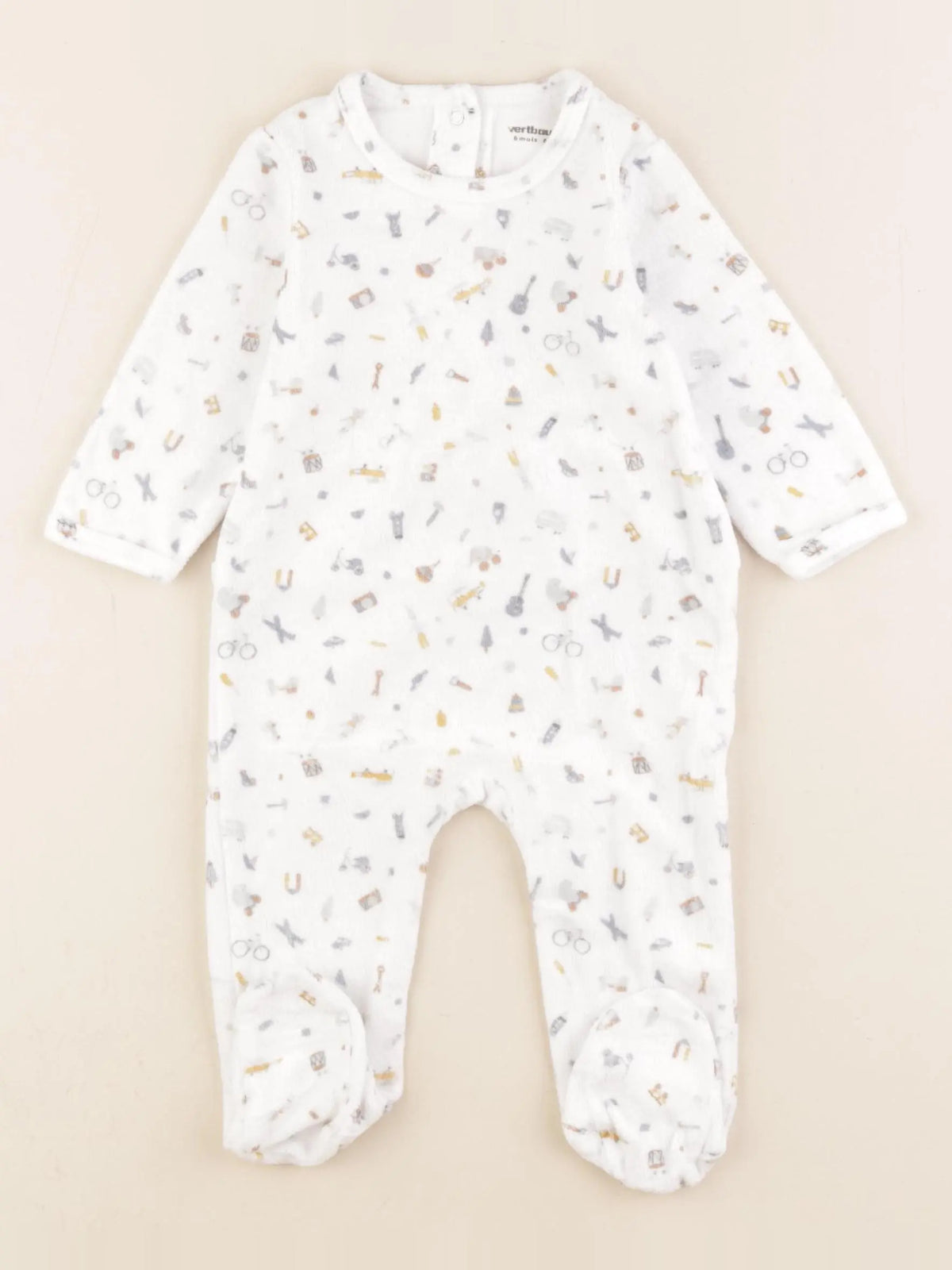 Vertbaudet - pyjama velours blanc, bleu - 6 mois