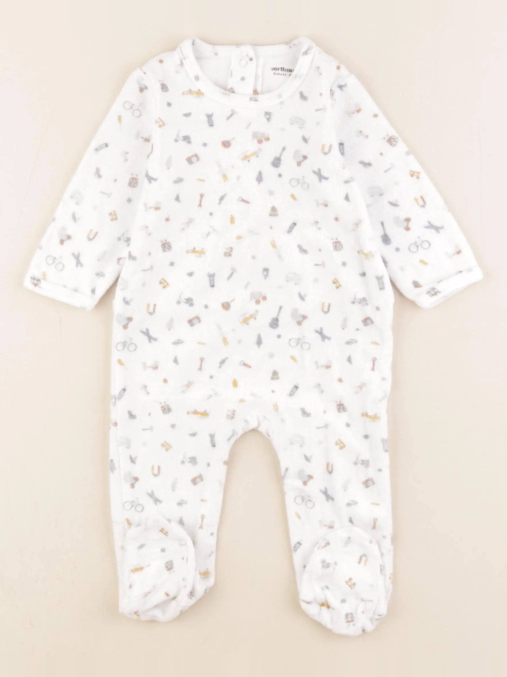 Vertbaudet - pyjama velours blanc, bleu - 6 mois