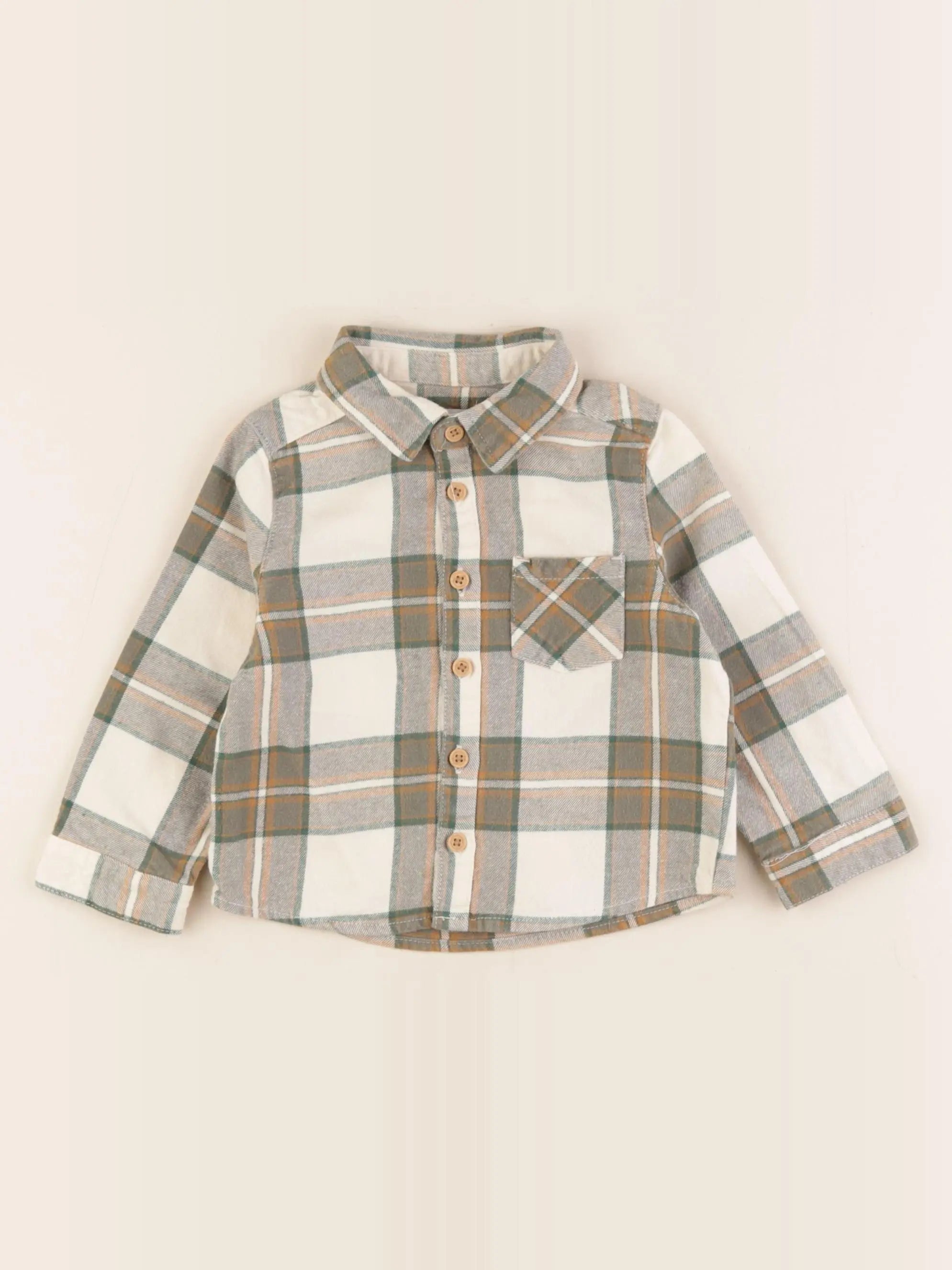 Vertbaudet - chemise beige, vert - 18 mois