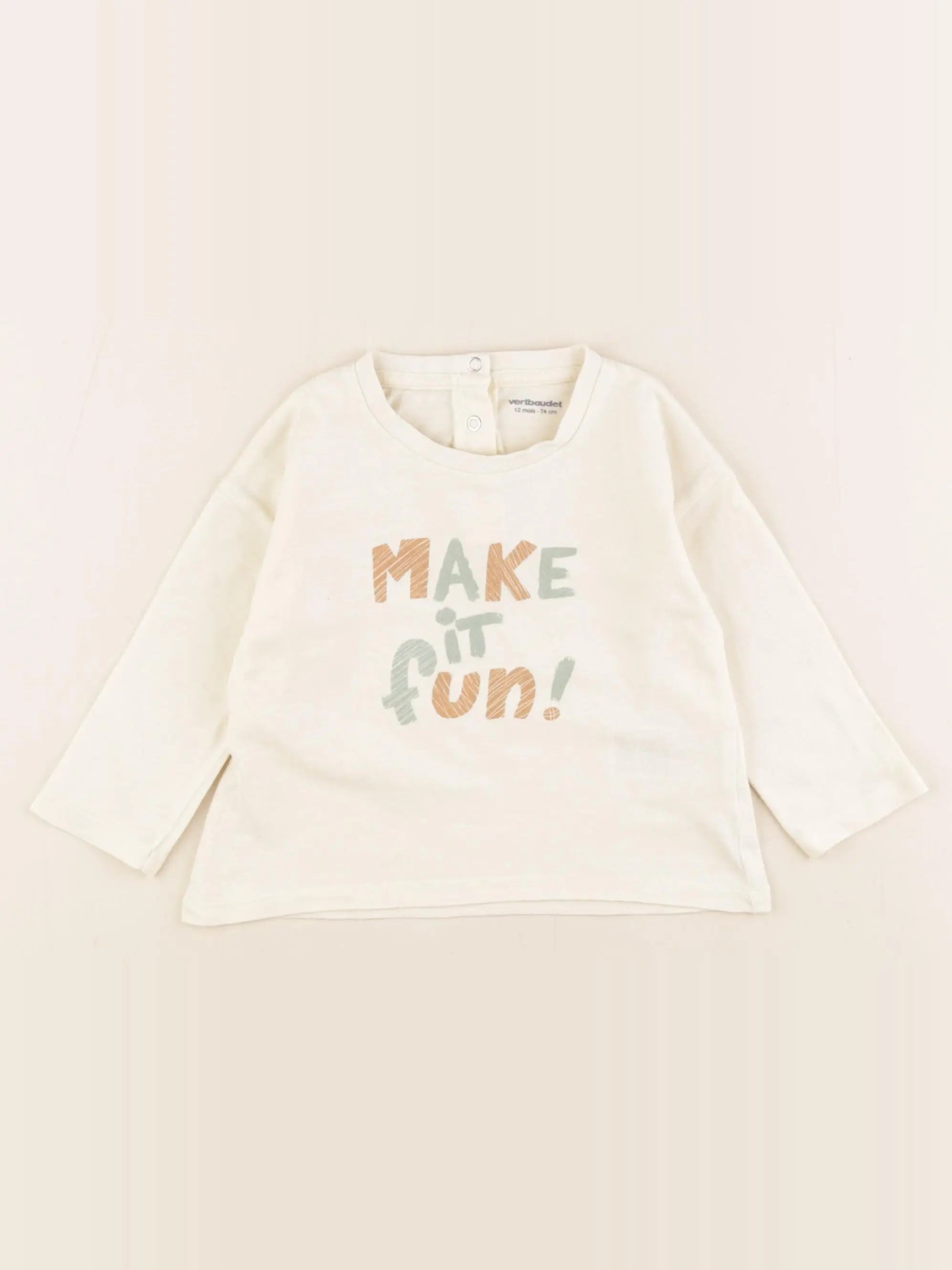 Vertbaudet - tee-shirt beige - 12 mois