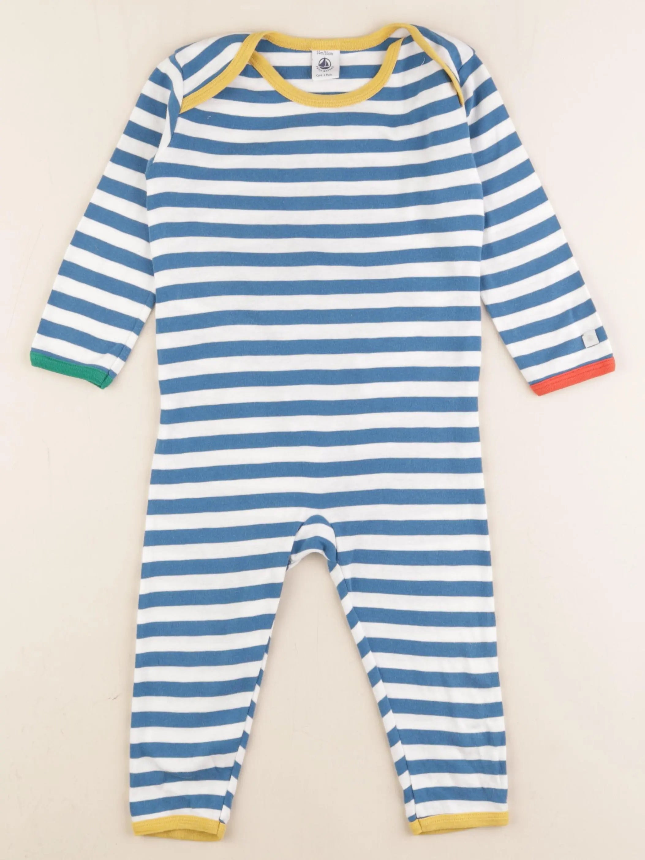 Petit Bateau - pyjama coton bleu, blanc - 24 mois