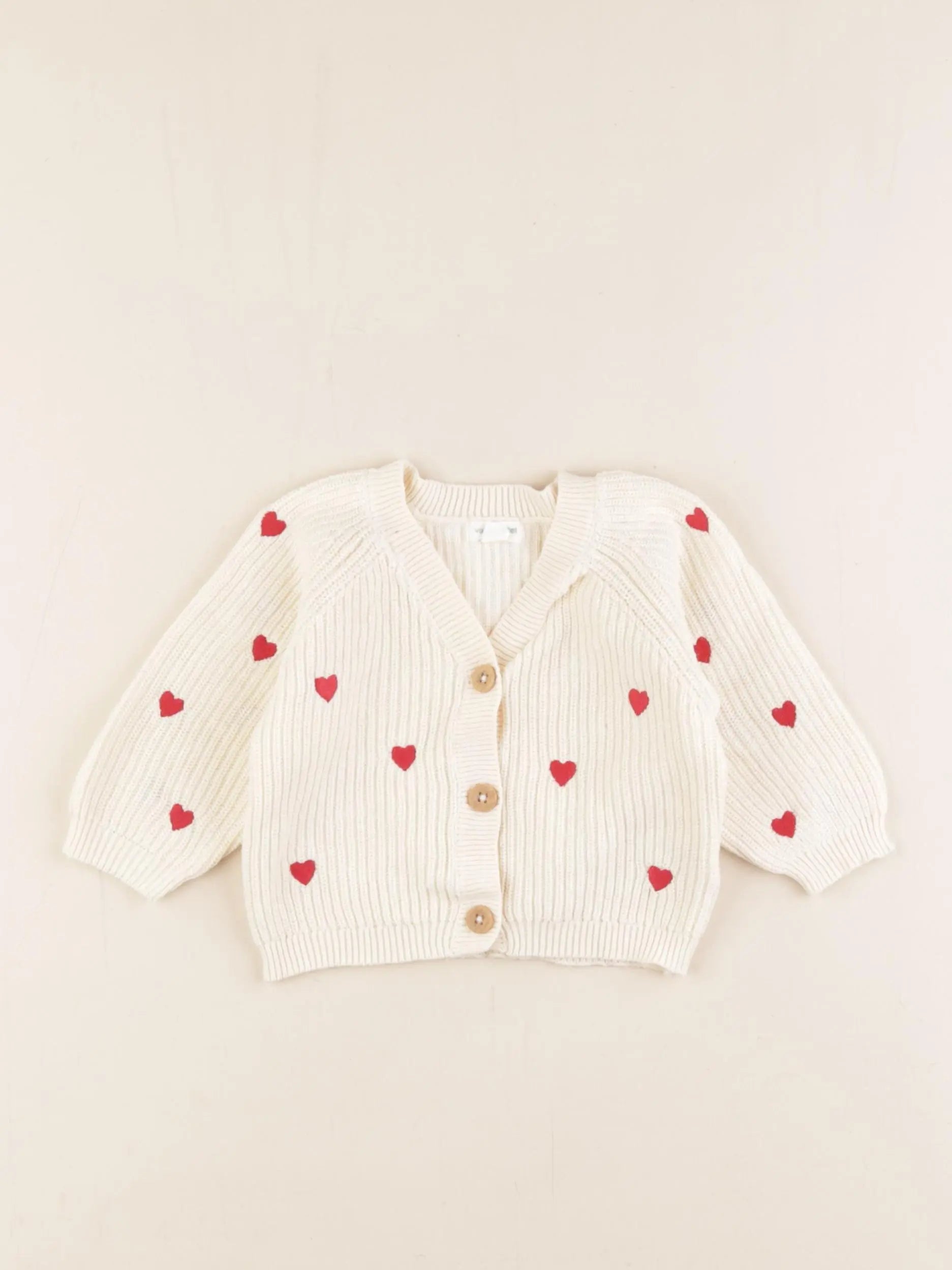 Vertbaudet - gilet beige, rouge - 3 mois