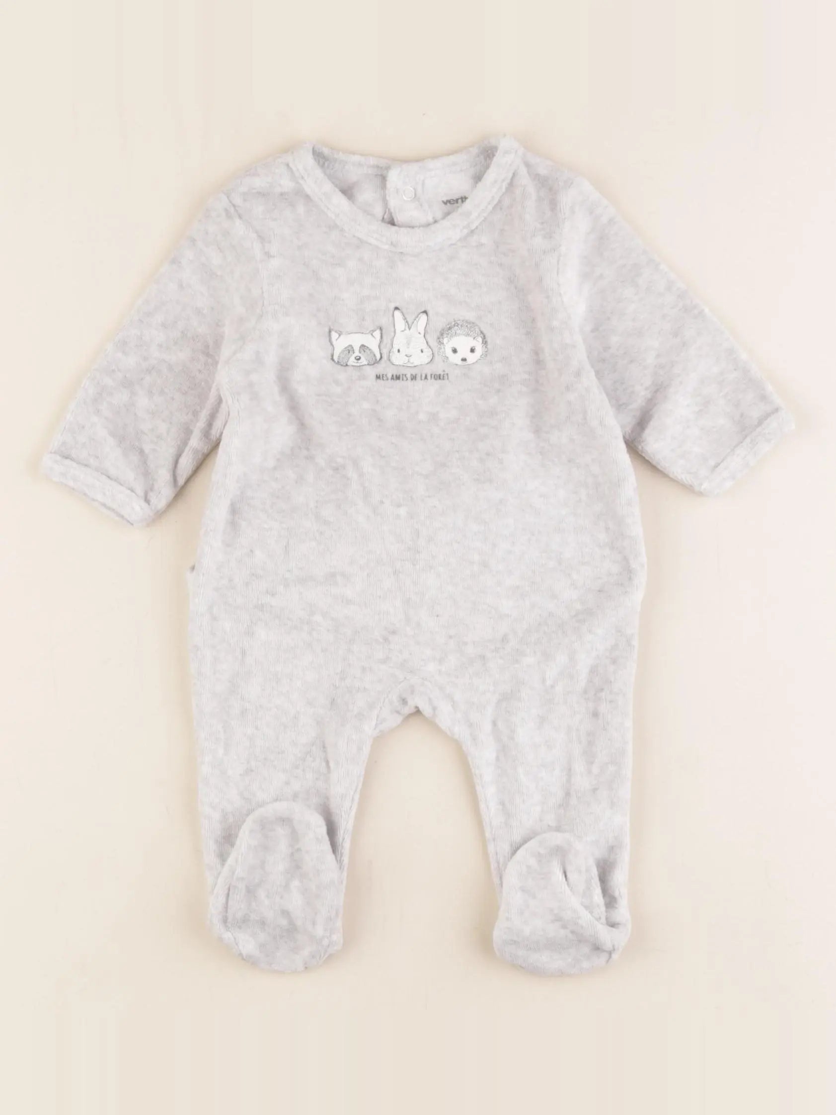 Vertbaudet - pyjama velours gris - 1 mois