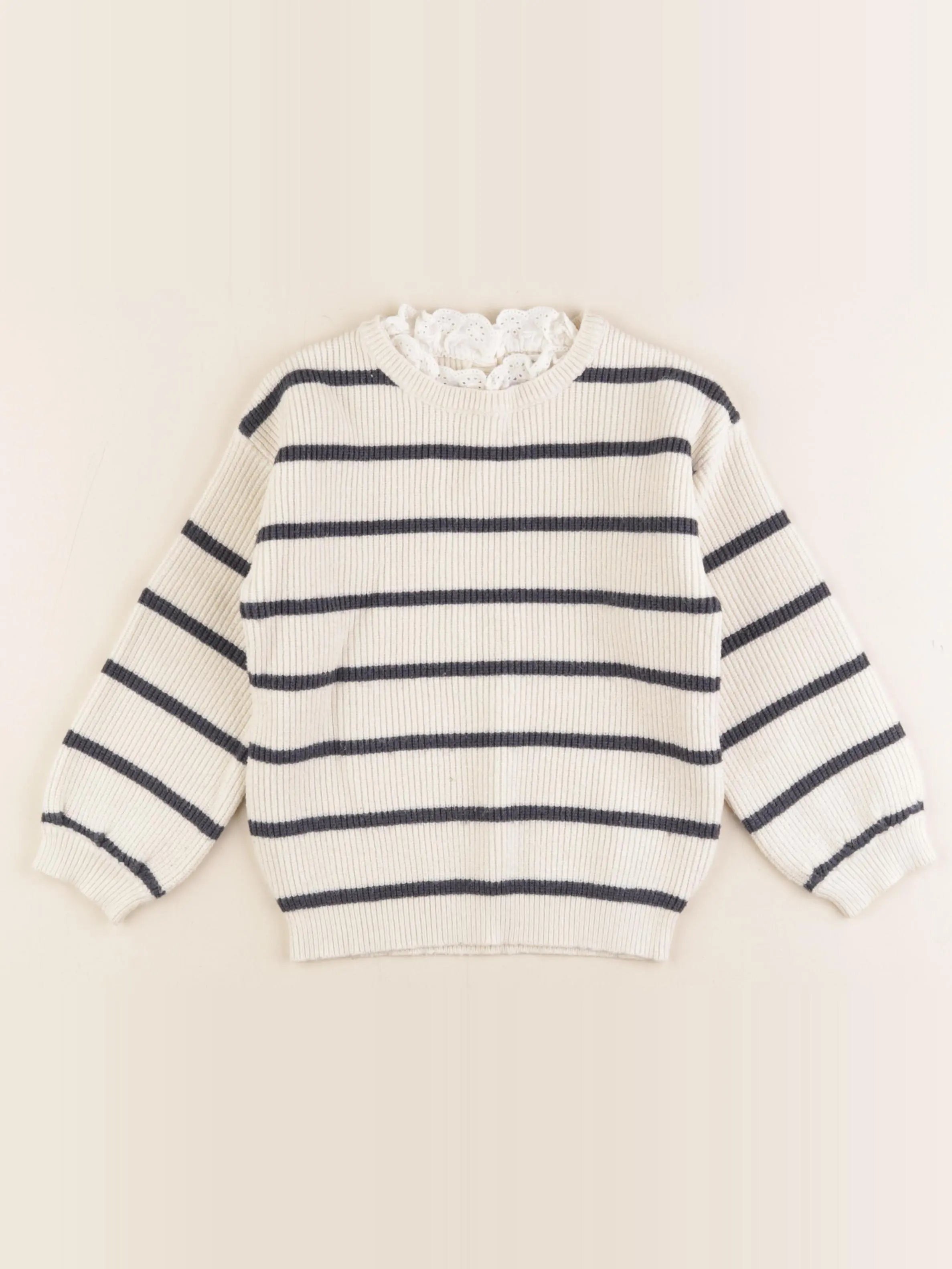 Vertbaudet - pull blanc, bleu - 5 ans