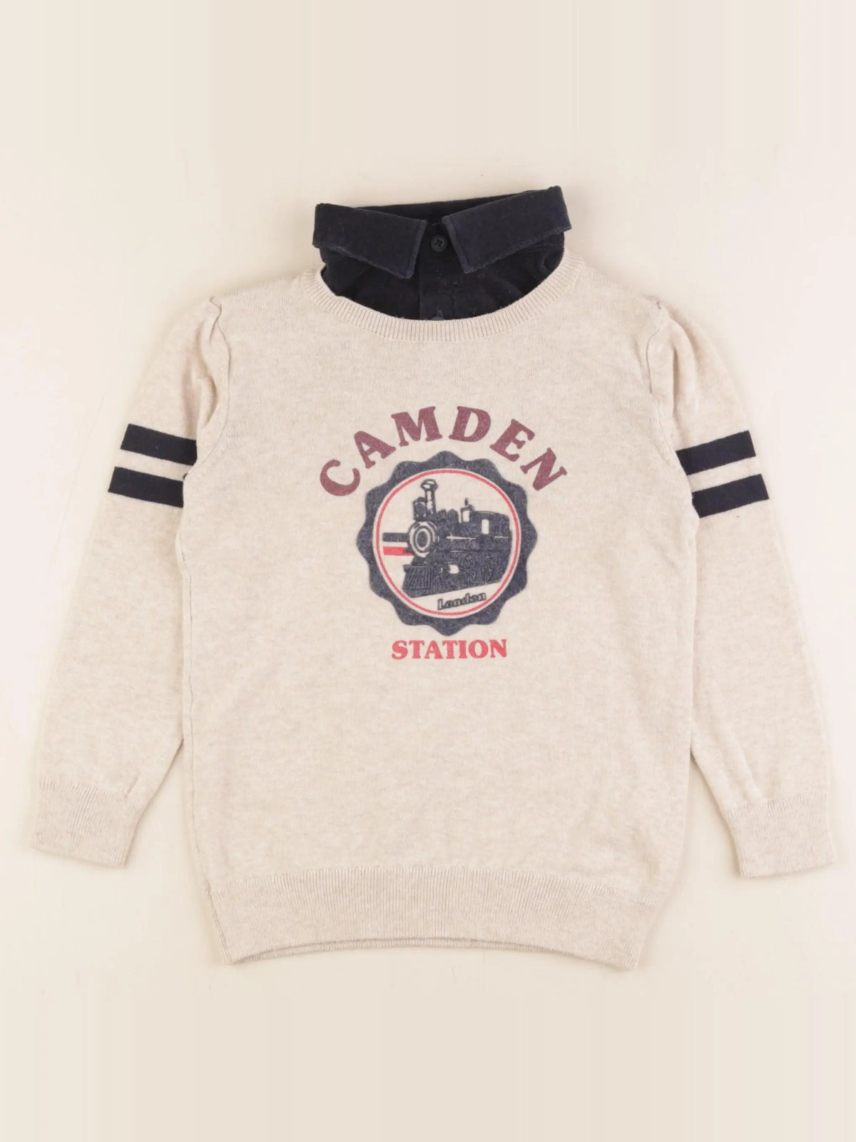 Vertbaudet - pull beige, bleu - 4 ans