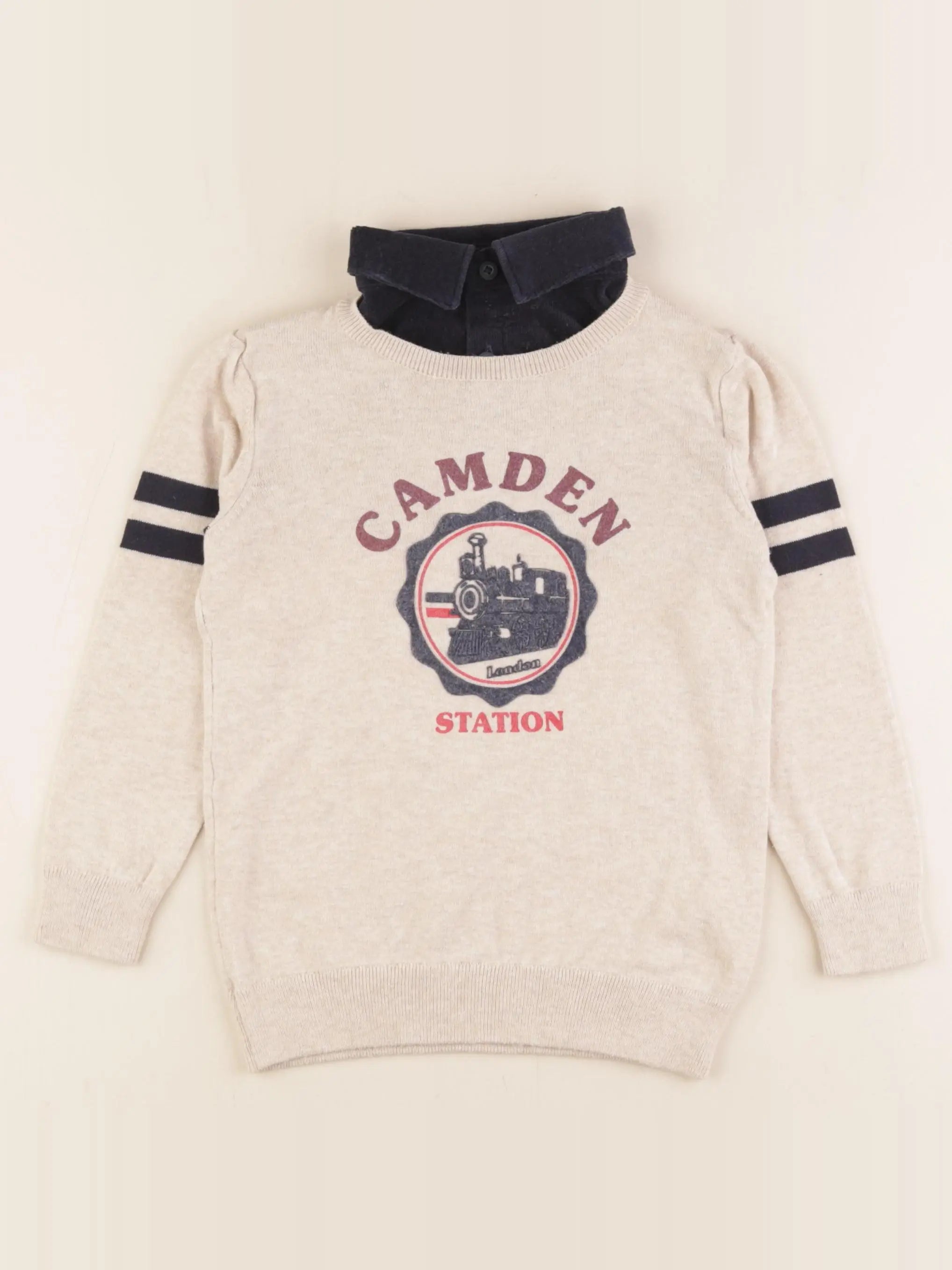 Vertbaudet - pull beige, bleu - 4 ans