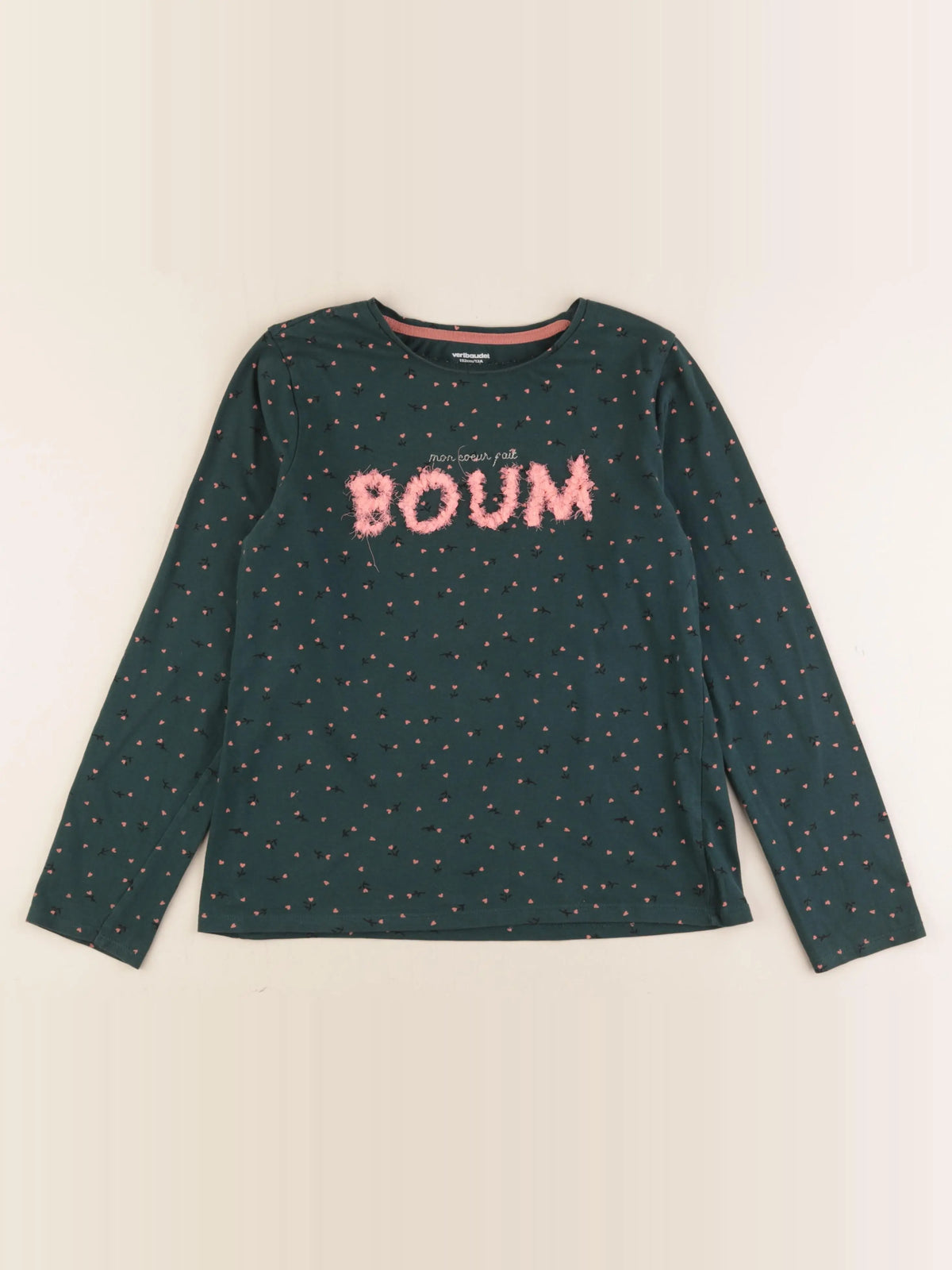 Vertbaudet - tee-shirt velours vert - 12 ans