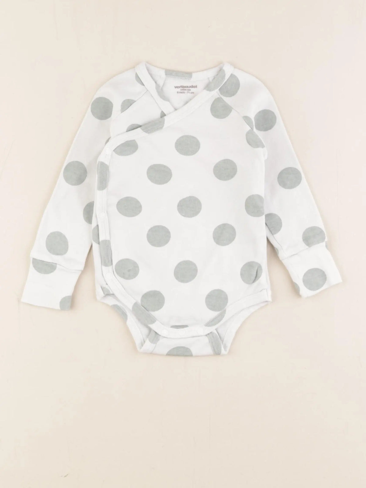 Vertbaudet - body coton blanc, vert - 9 mois