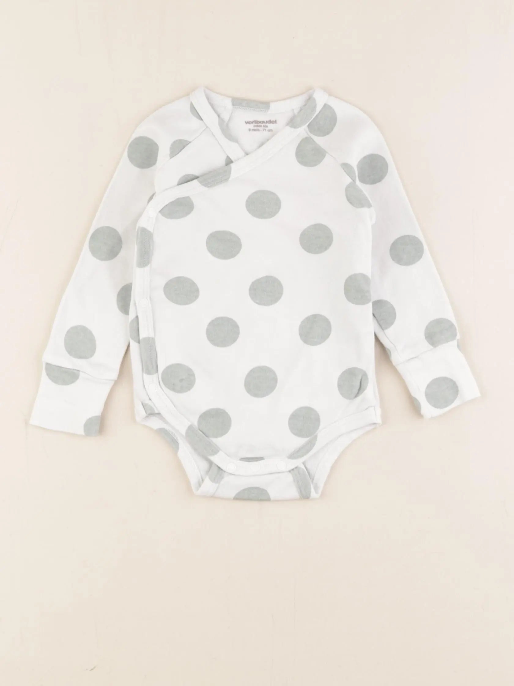 Vertbaudet - body coton blanc, vert - 9 mois