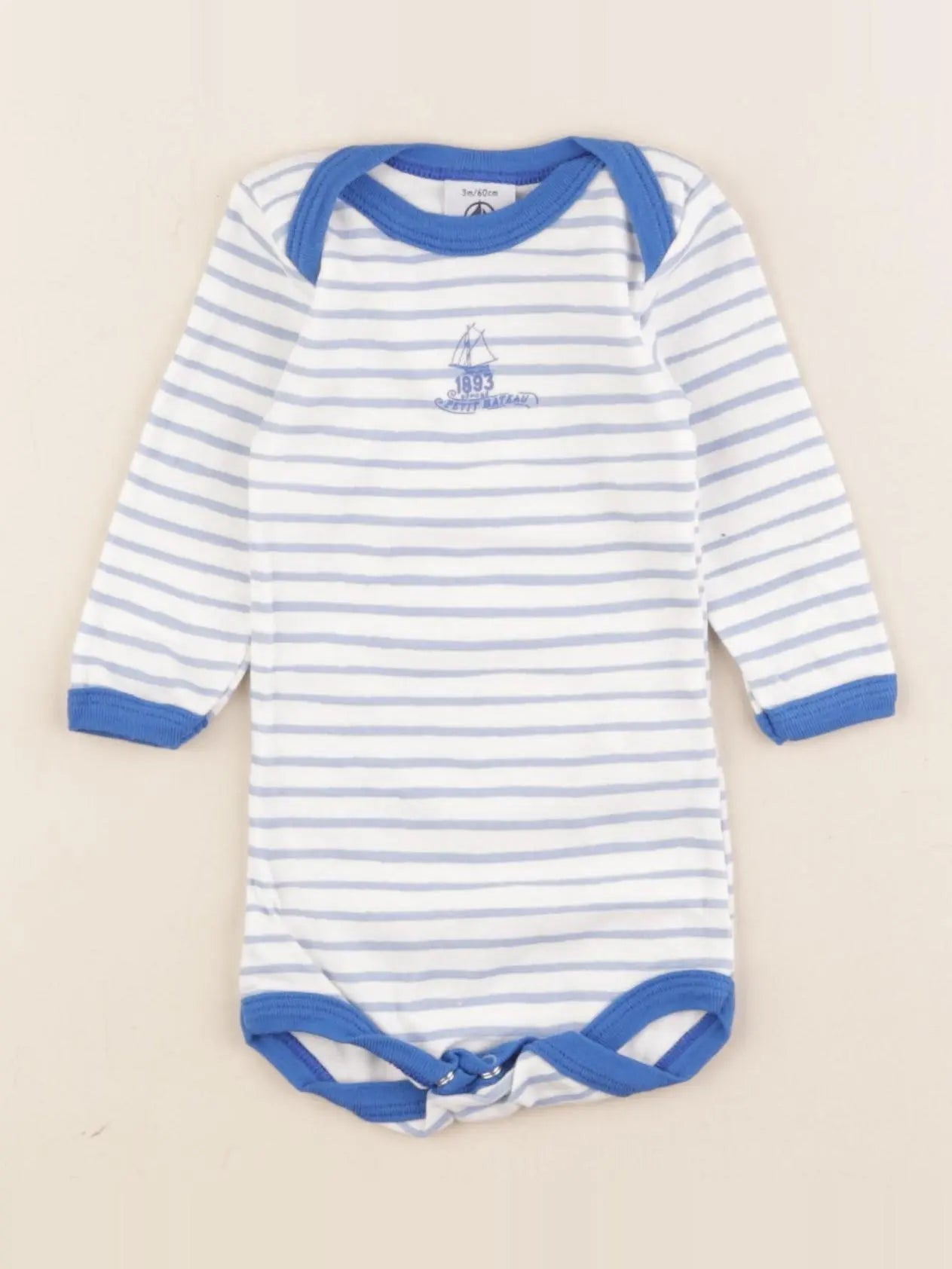 Petit Bateau - body blanc, bleu - 3 mois