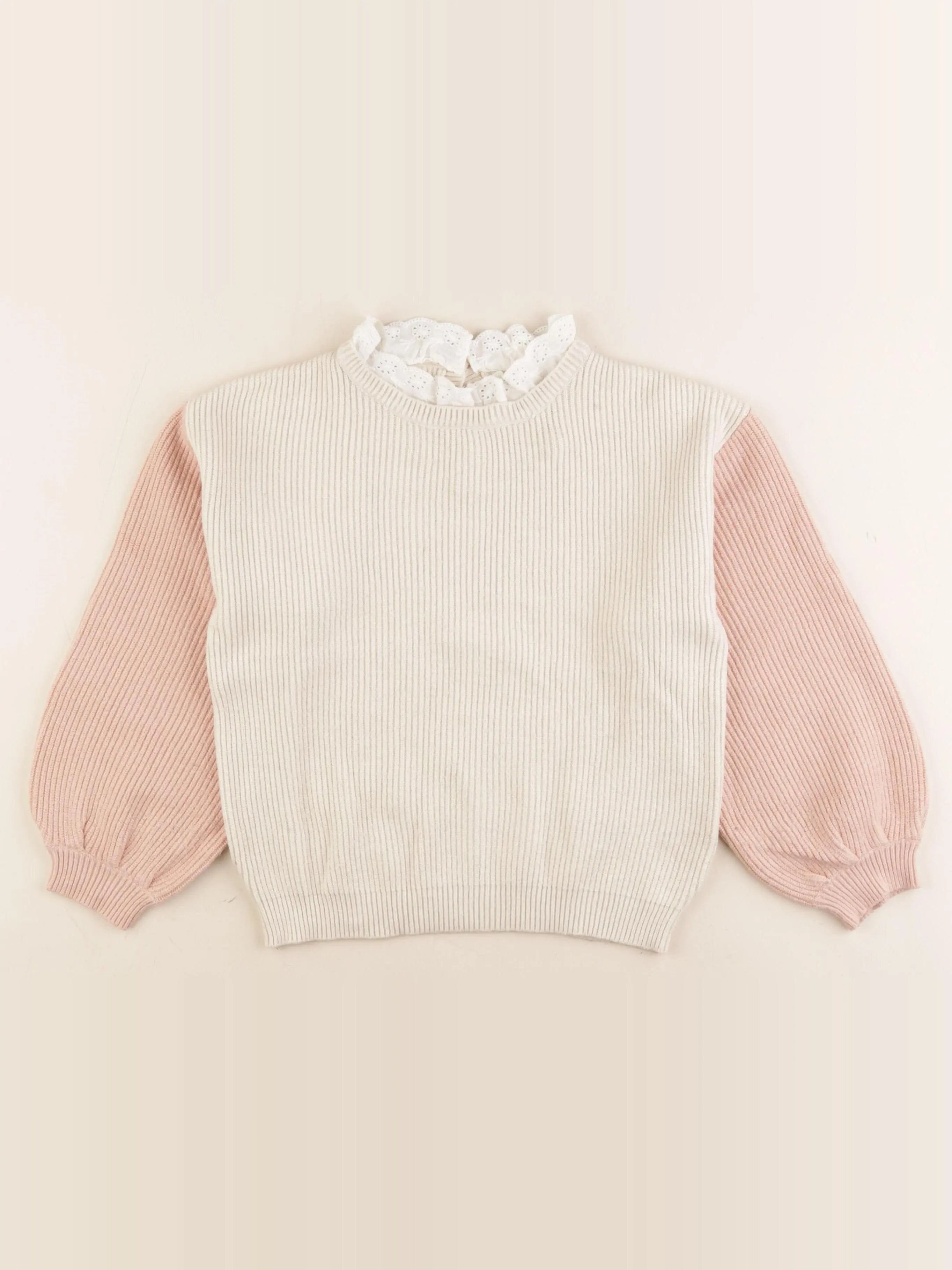 Vertbaudet - pull beige, rose - 8 ans