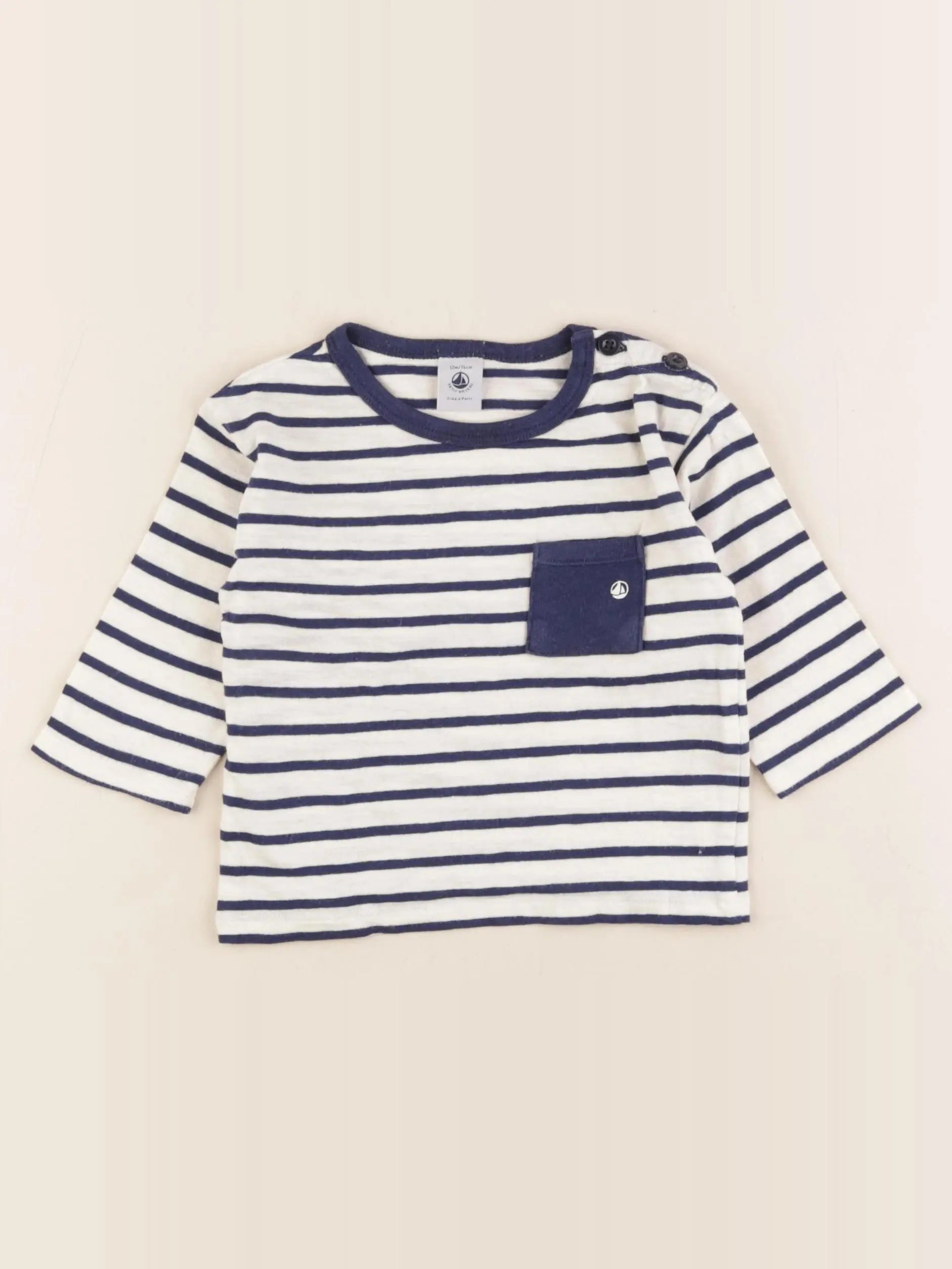 Petit Bateau - tee-shirt beige, bleu - 12 mois
