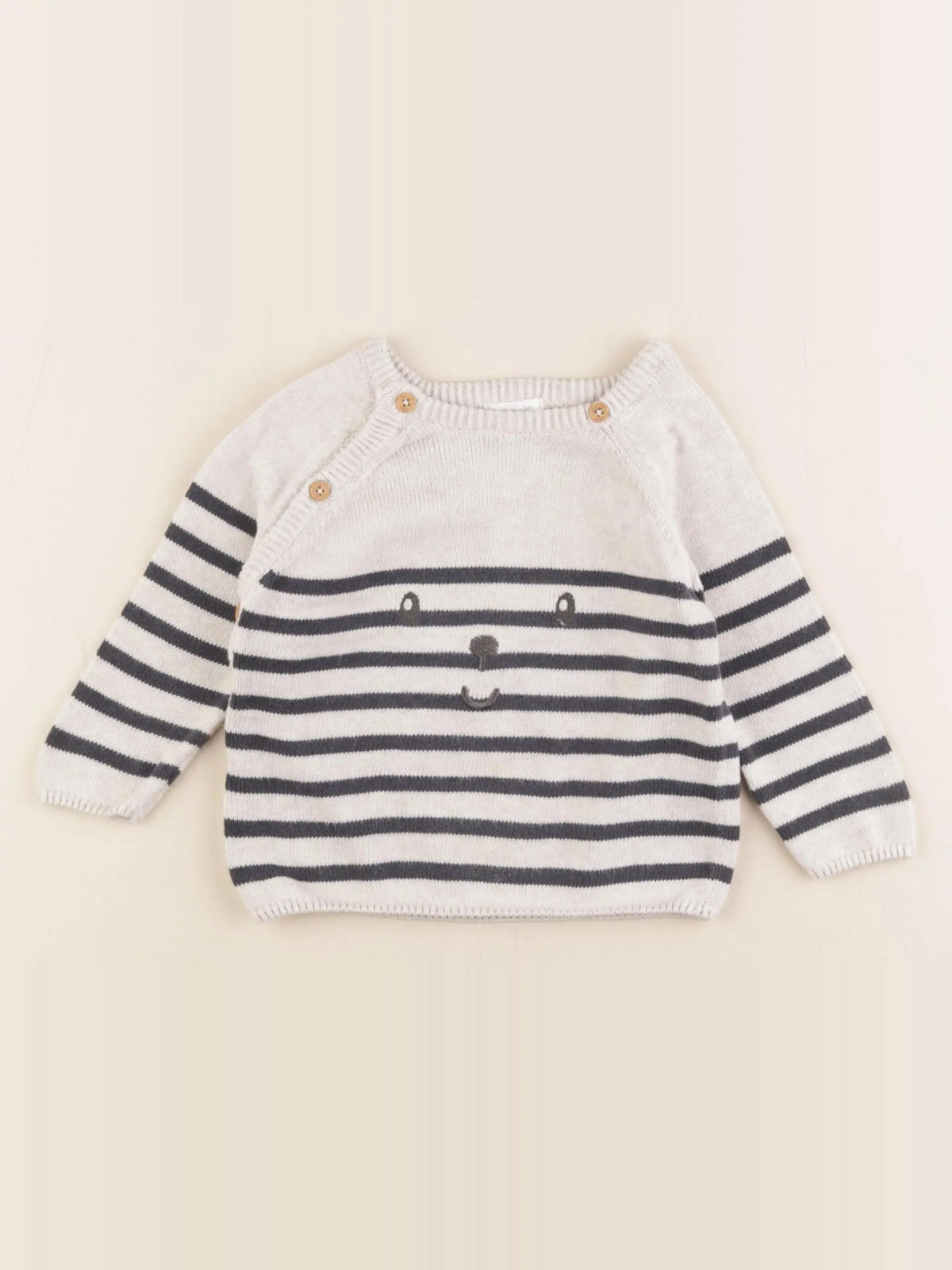 Vertbaudet - pull beige, bleu - 12 mois