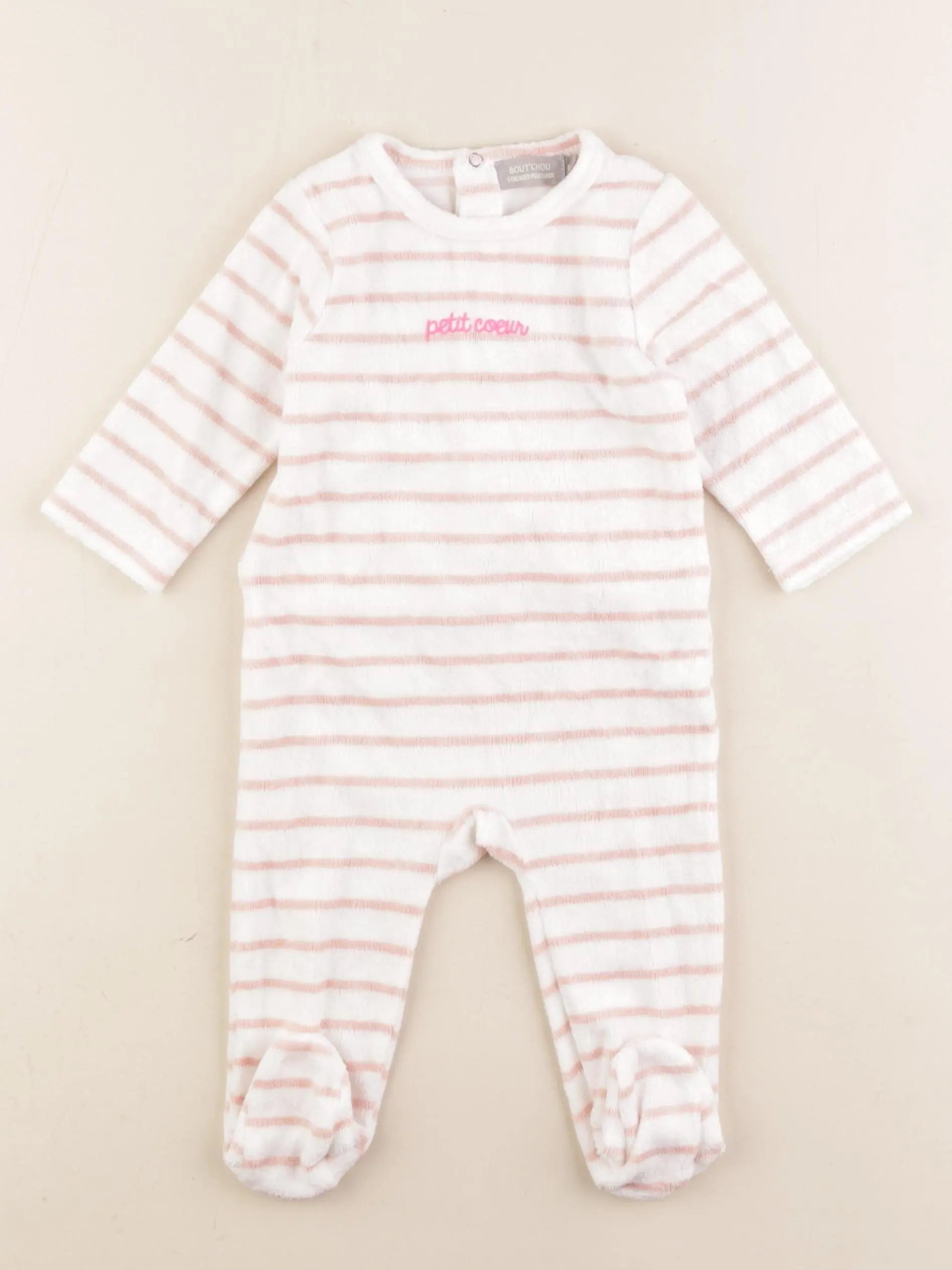 Boutchou - pyjama velours blanc, rose - 6 mois