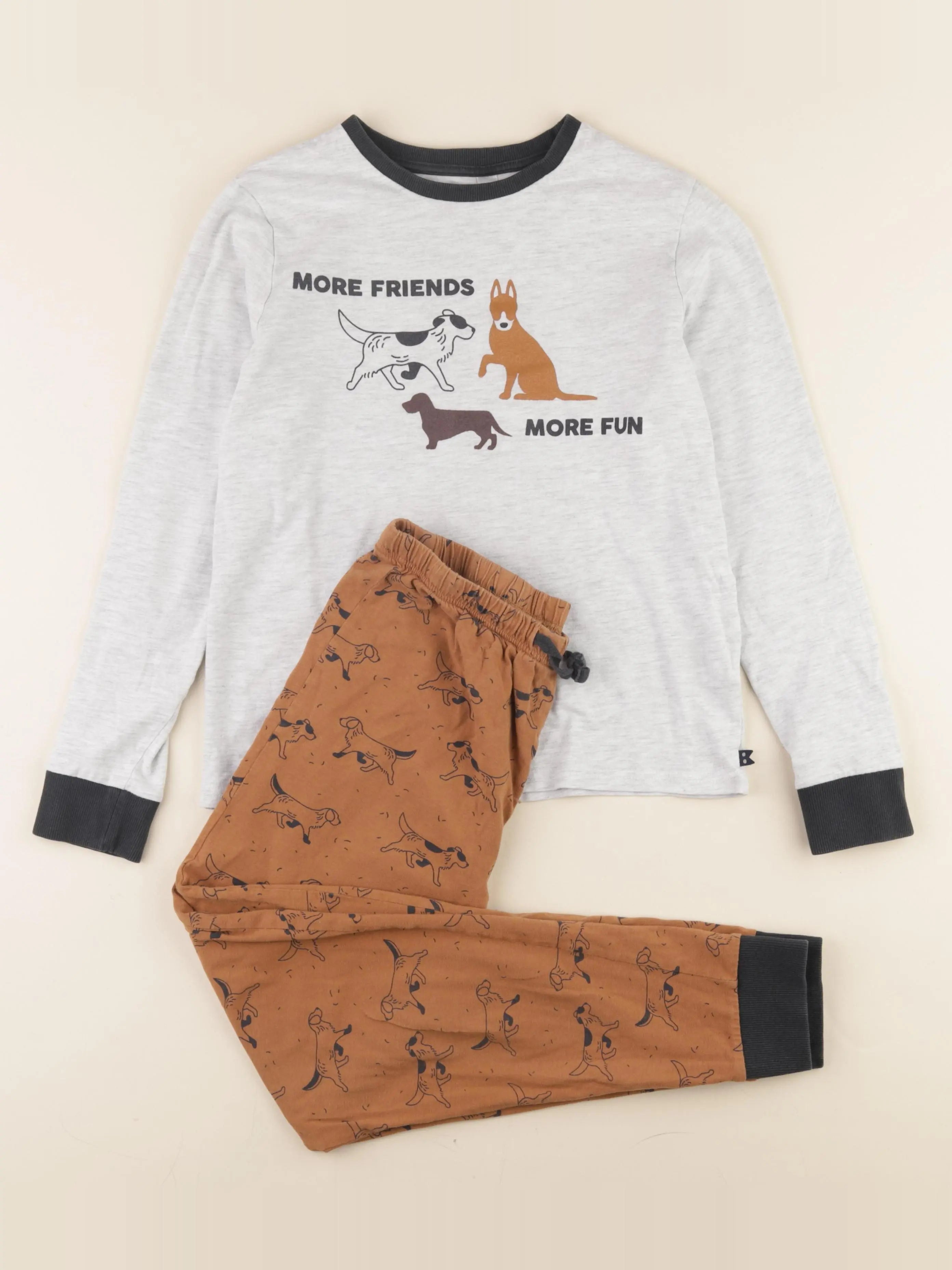 Okaidi - pyjama coton gris, marron - 12 ans