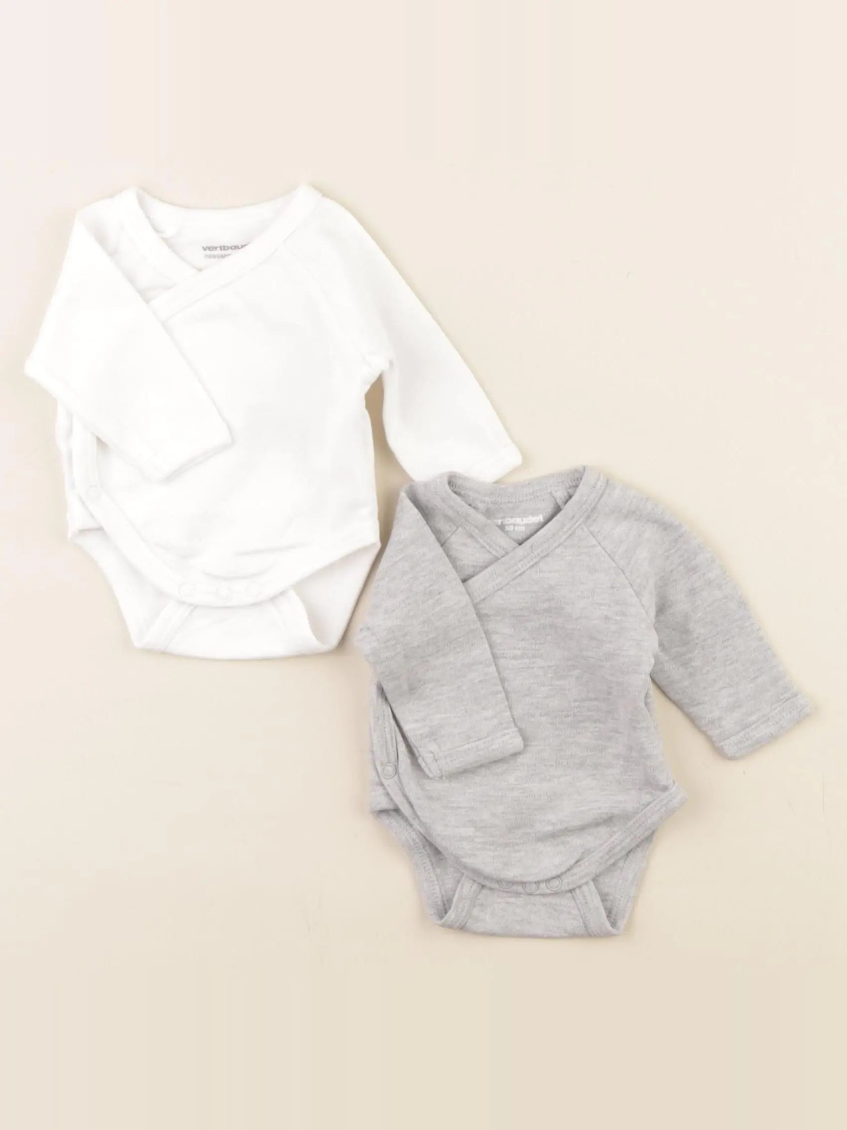 Vertbaudet - lot de 2 bodies en coton blanc, gris - 0 mois