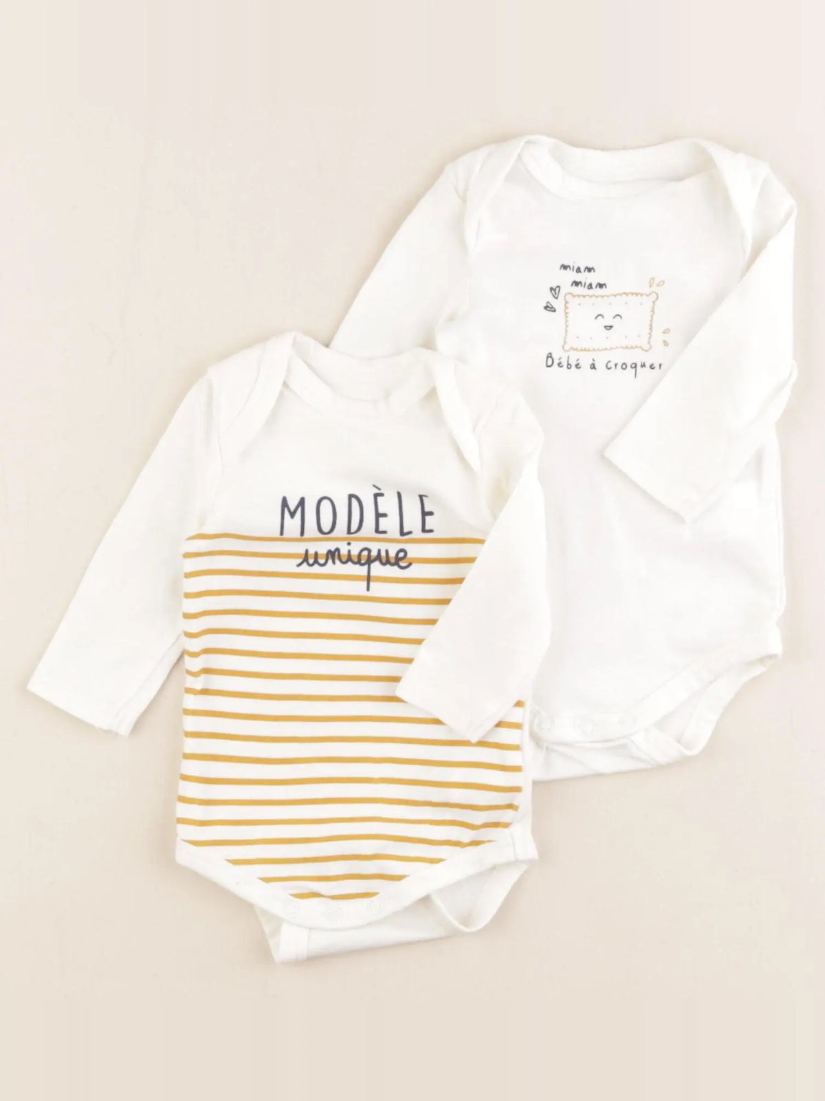 Tape à l'oeil - lot de 2 bodies en coton beige - 1 mois