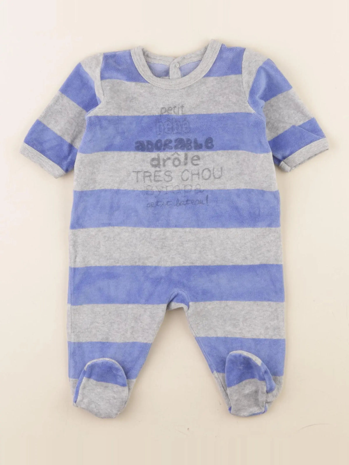 Petit Bateau - pyjama velours bleu, gris - 3 mois